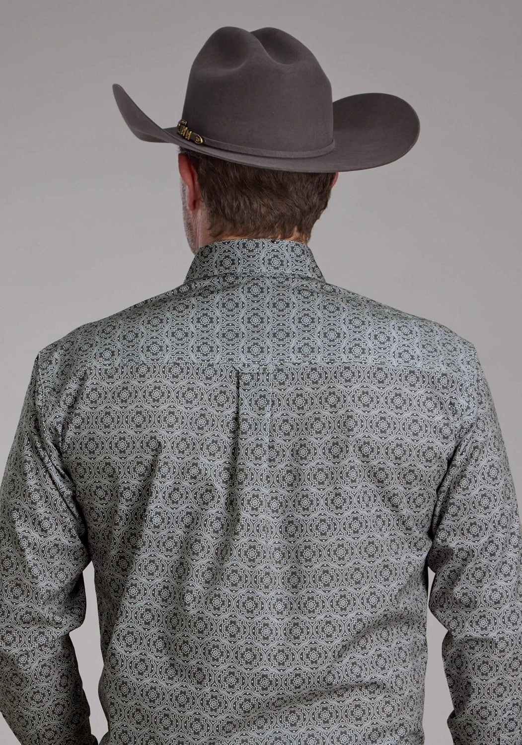 Anti Pill Technology Roper Mens Stretch Medallion Paisley Grey Cotton Blend 1 Pkt L/S Shirt