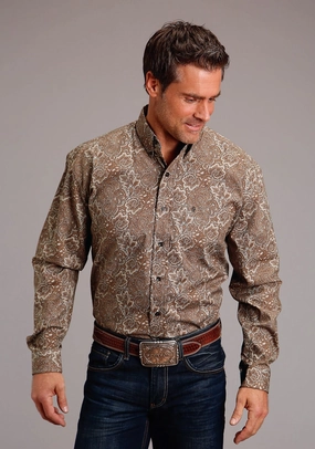 Stetson Mens Leather Paisley Brown 100% Cotton L/S Shirt Bold colors