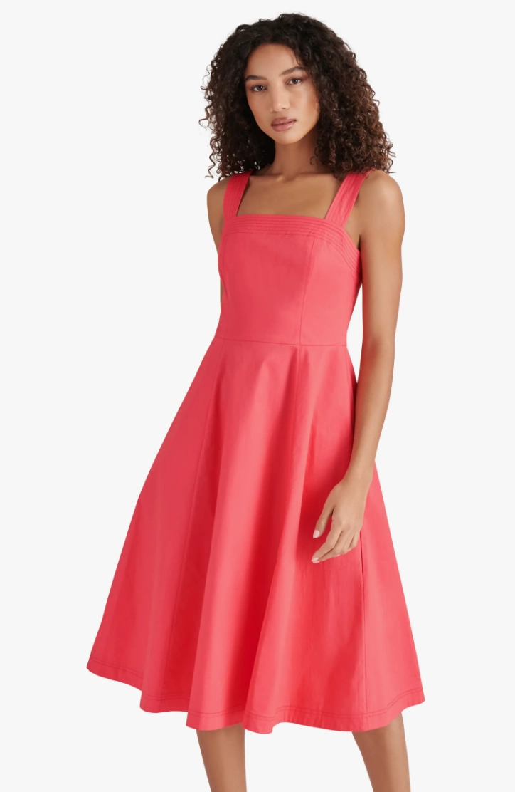 FlatlockSeam Square-Neck Dolly Dress in Berry Red