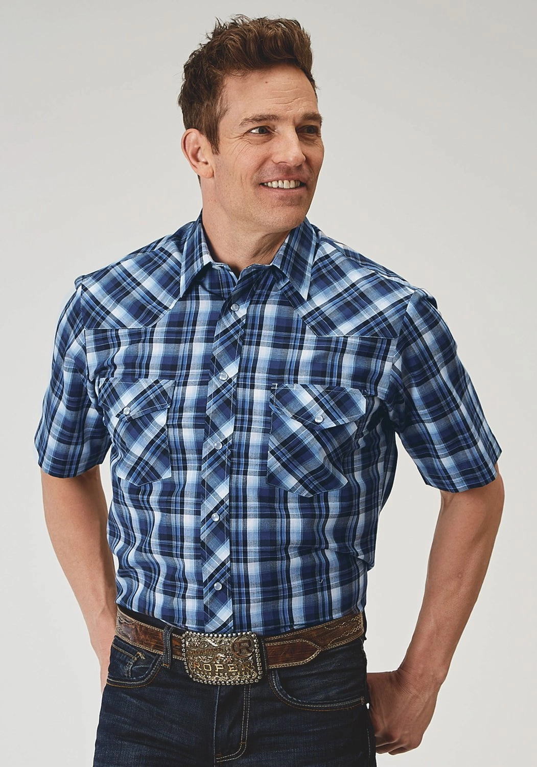 Versatile Outfit Fall Fashion Roper Mens 1975 Midnight Plaid Blue Cotton Blend S/S Shirt