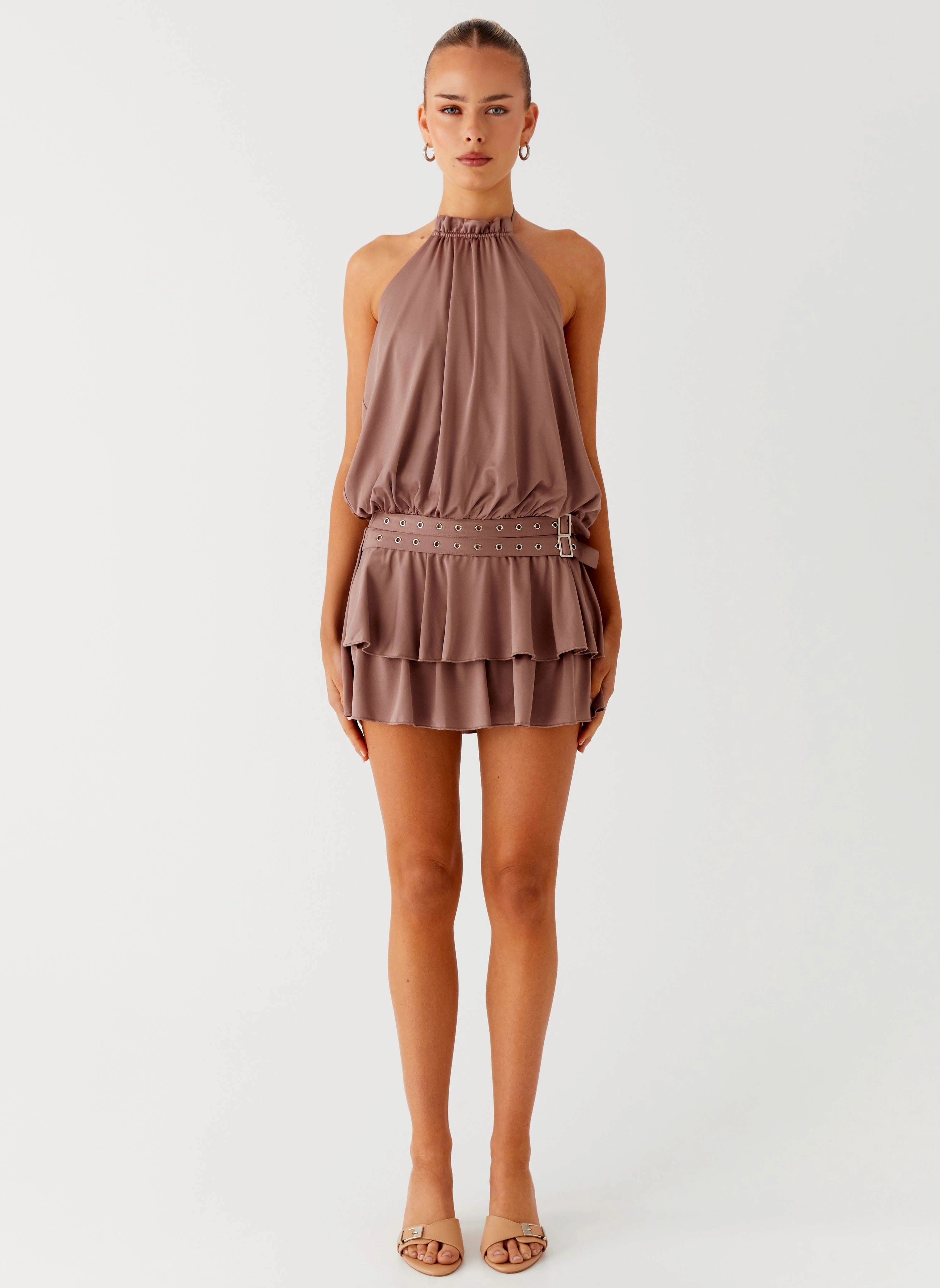 Dopamine Belt Mini Dress - Taupe Urban Energy