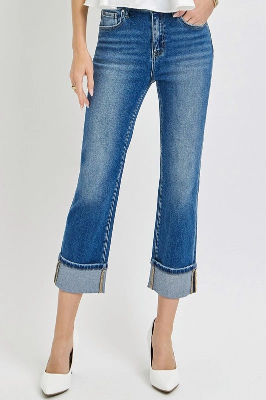 DORY HIGH RISE ANKLE STRAIGHT CUFFED JEANS Straight Leg Design