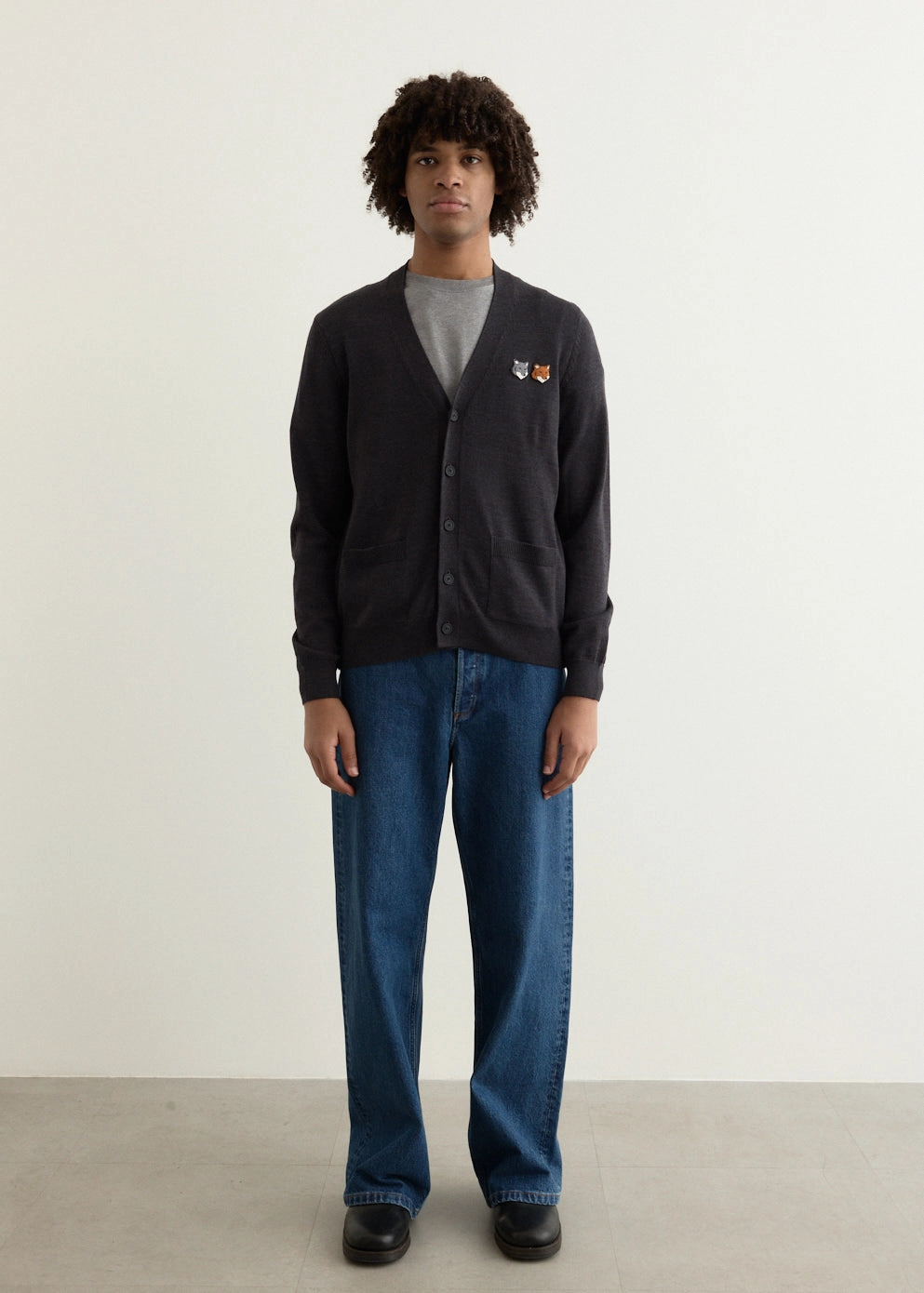 Quick Dressing Double Bold Fox Head Patch Regular Cardigan