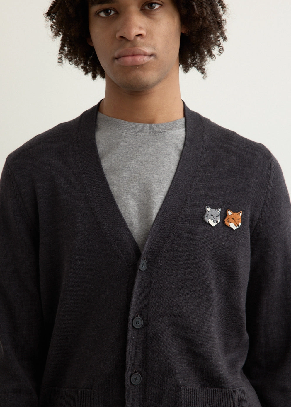 Minimal Fashion Double Bold Fox Head Patch Regular Cardigan