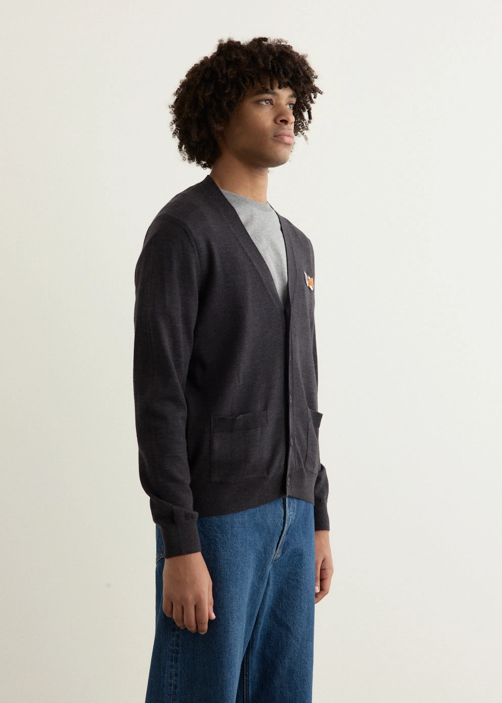 Cozy Weekend Low Impact Dye Double Bold Fox Head Patch Regular Cardigan