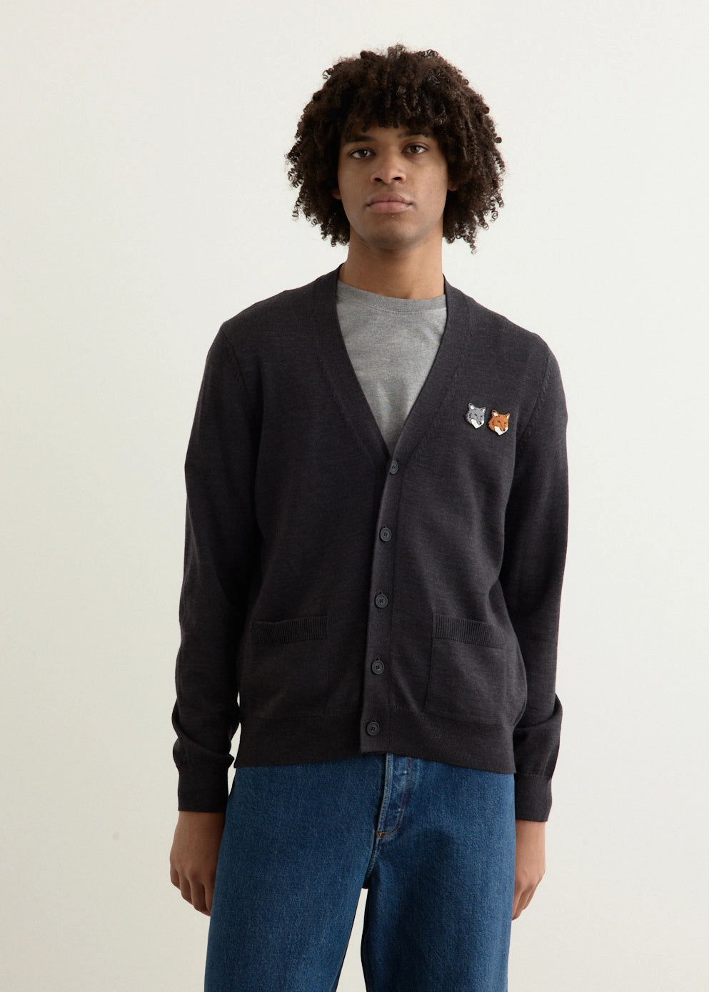 Double Bold Fox Head Patch Regular Cardigan Essential Style