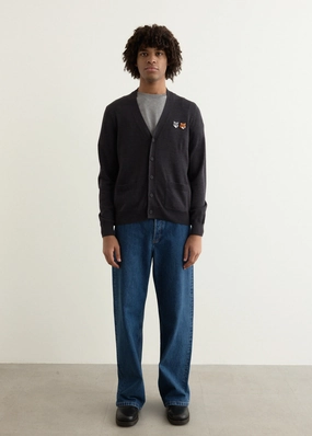 Double Bold Fox Head Patch Regular Cardigan Practical Design DualLayer Weave