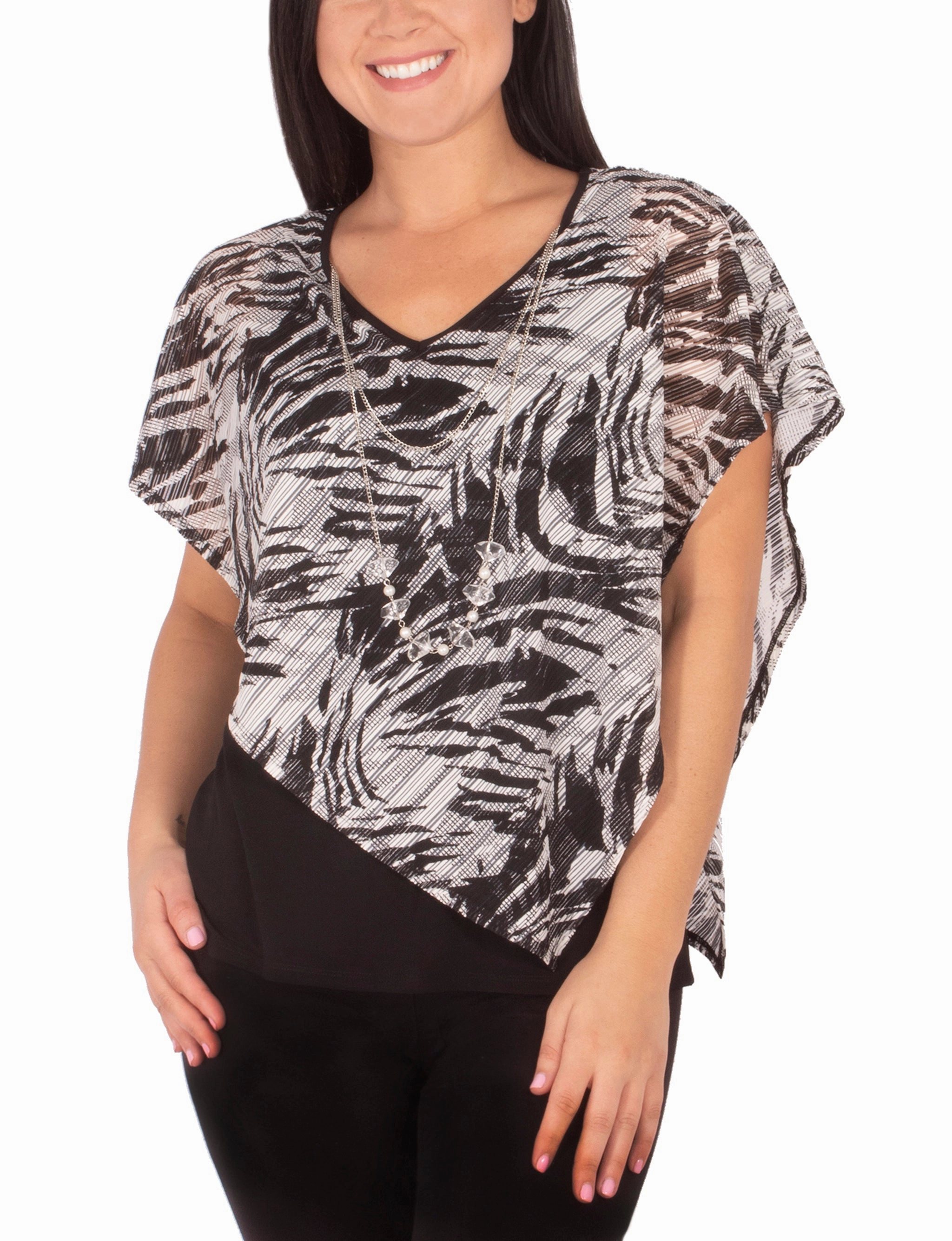 Petite Burnout Poncho Top With Removable Necklace WrinkleResistant