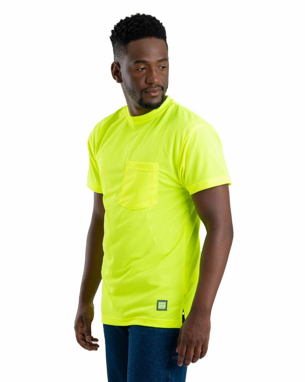 Berne Mens Yellow Polyester Enhanced Visibility S/S Tee S/S Anti Cling Fabric Ventilated Back Panel