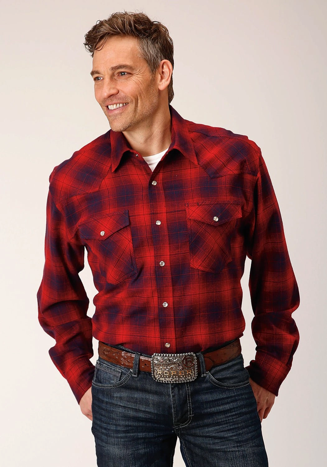 Roper Mens Tall Unlined Plaid Red 100% Cotton L/S Shirt Unisex style