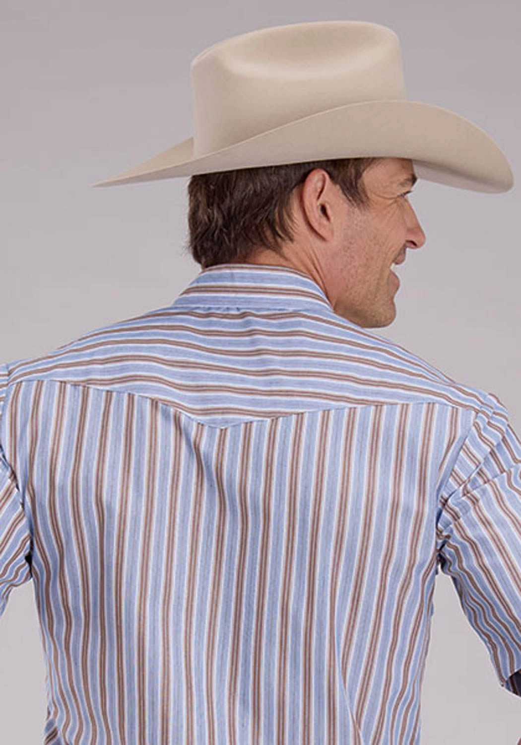 City Exploration Roper Mens 2476 Western Stripe Brown/Blue Cotton Blend S/S Shirt