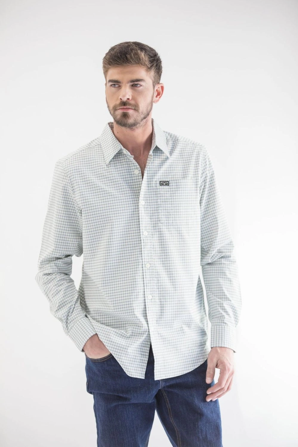 City Exploration Athleisure Trend Kimes Ranch Mens Linville Silver White Cotton blend L/S Shirt