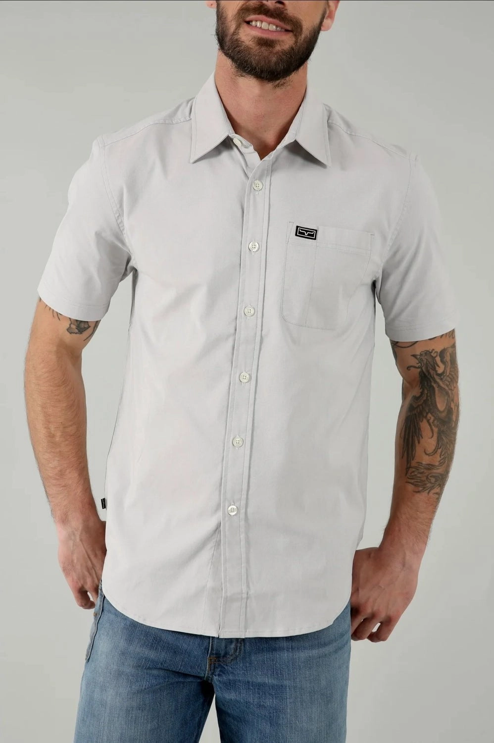 Kimes Ranch Mens Linville Silver White Cotton blend S/S Shirt Multipurpose Utility Street Fashion