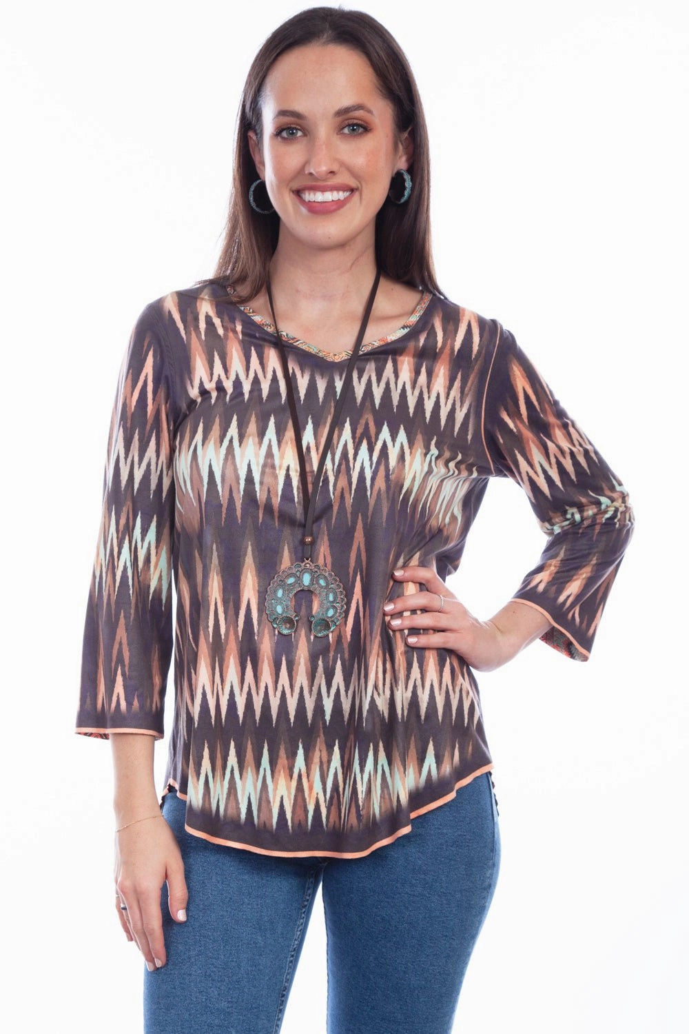 Sleepwear Stylish Appearance Scully Womens Multi-Color Polyester Reversible Ikat S/S Tunic