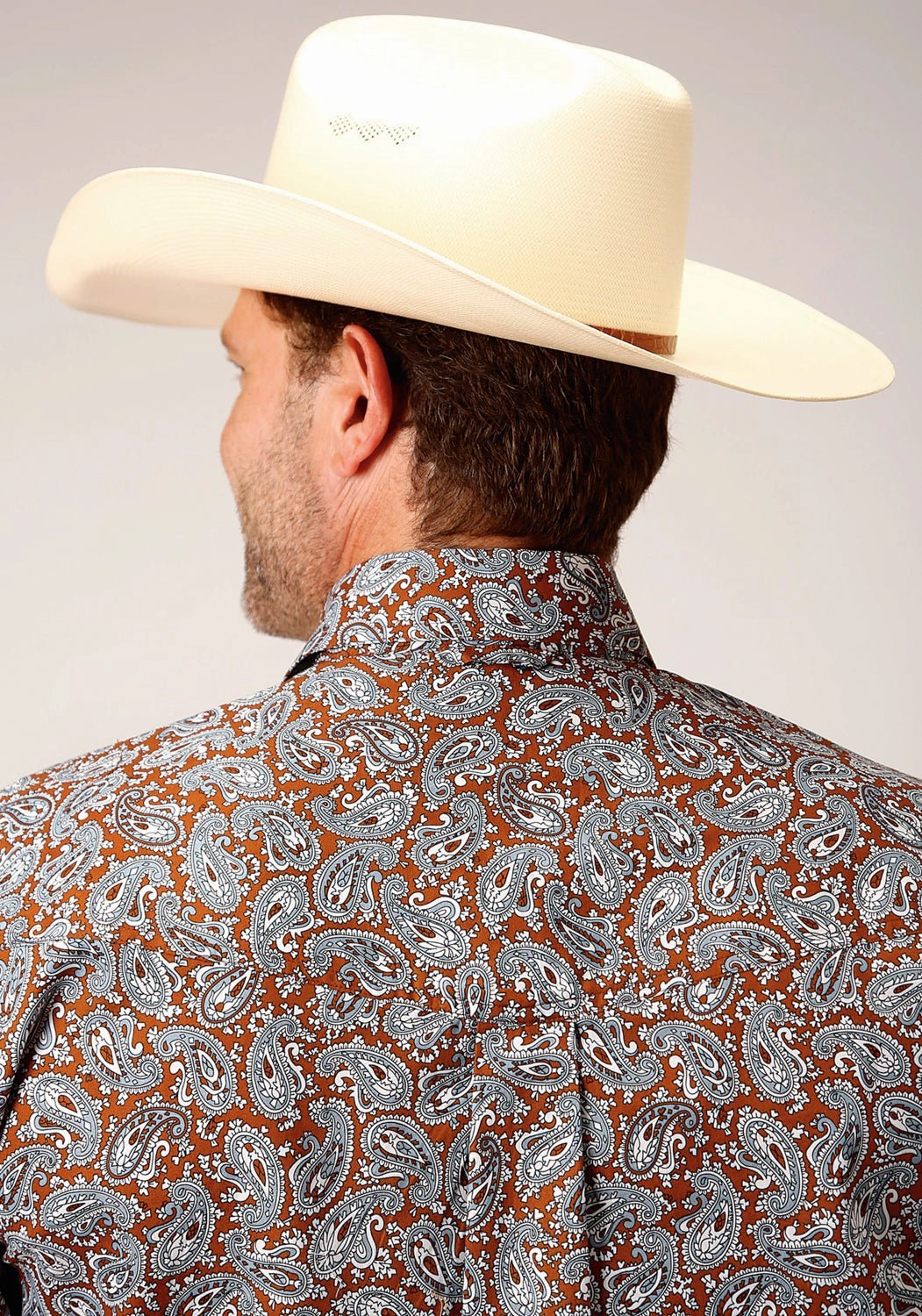 Clean Edge Trim Timeless Classic Roper Mens Copper Spring Paisley Orange 100% Cotton L/S Shirt