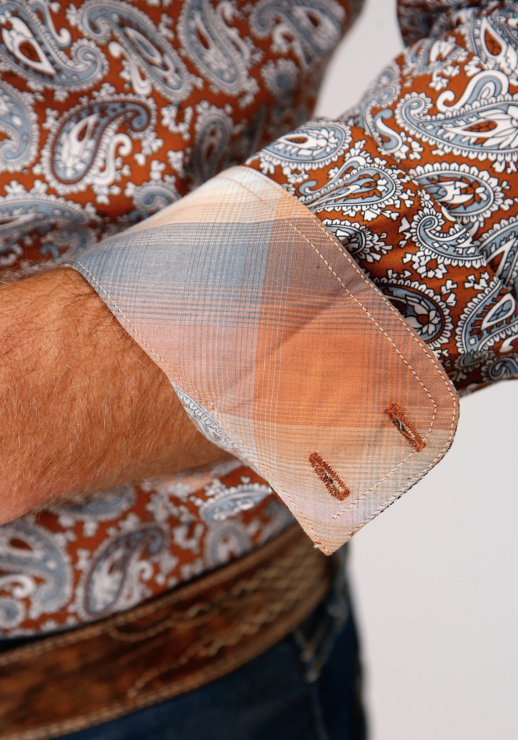 Roper Mens Copper Spring Paisley Orange 100% Cotton L/S Shirt Durable Texture