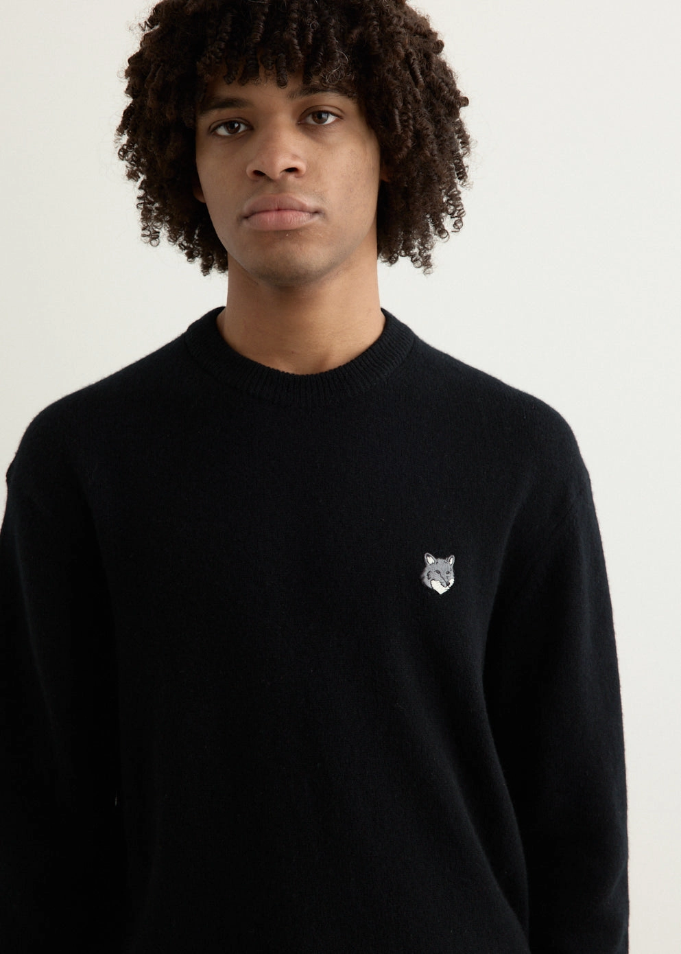 AntiPilling Finish Touch Of Soft Grey Fox Head Patch Comfort Jumper