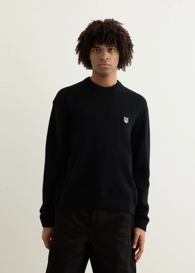 Grey Fox Head Patch Comfort Jumper Lightweight Knit Seam Free Edges