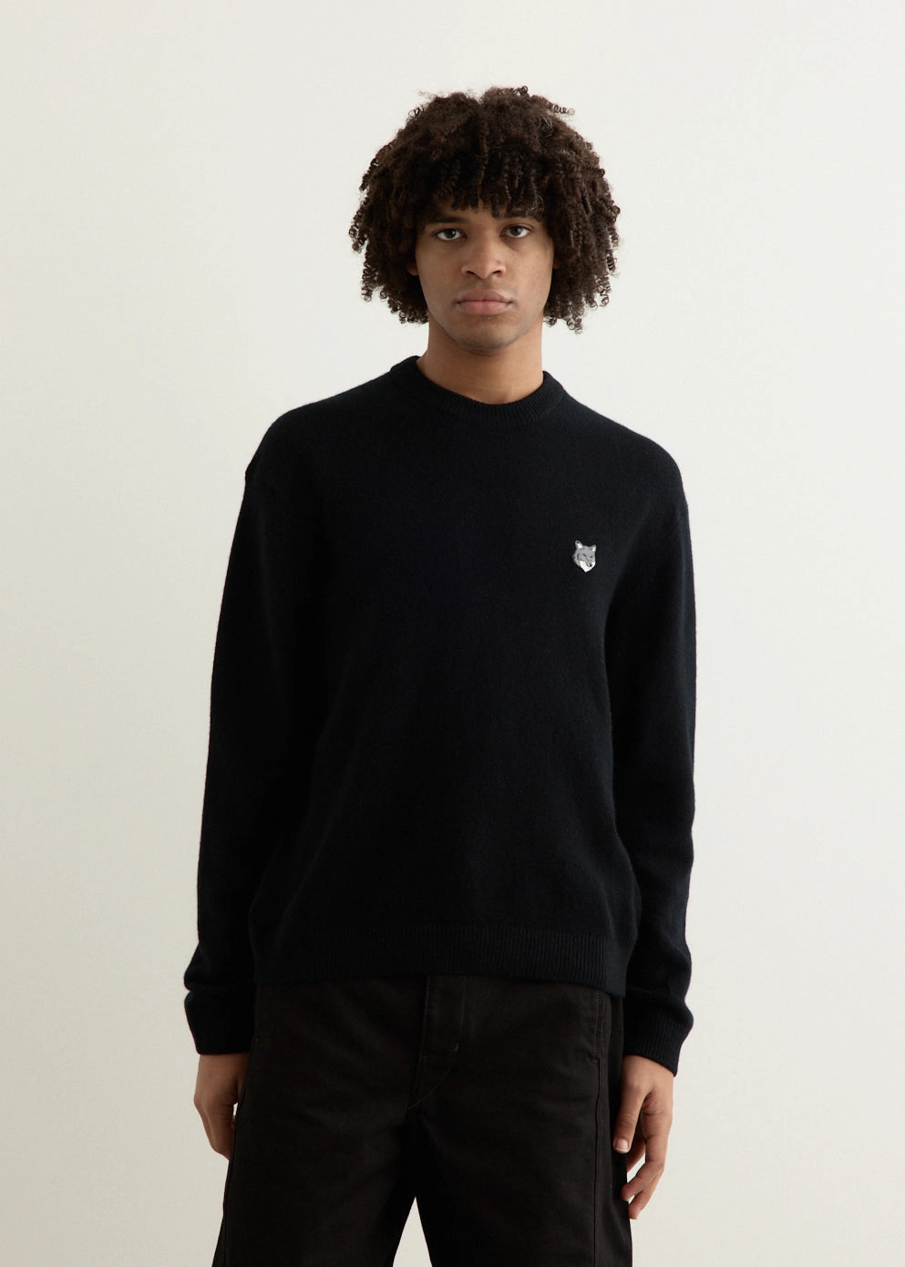 Grey Fox Head Patch Comfort Jumper Lightweight Knit Seam Free Edges