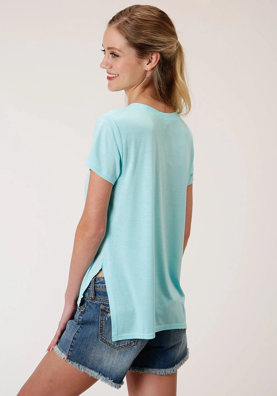 Fast Drying Non Restrictive Fit Roper Womens Light Turquoise Poly/Rayon Grommets S/S T-Shirt