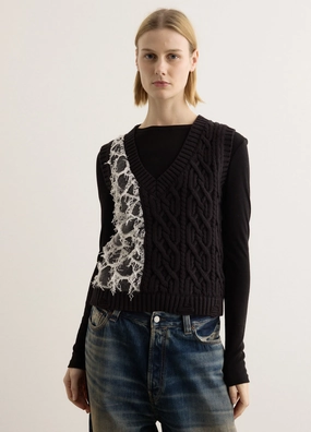 Boucle Cable Patchwork Knit Vest Lightweight Fabric Weekend Comfort