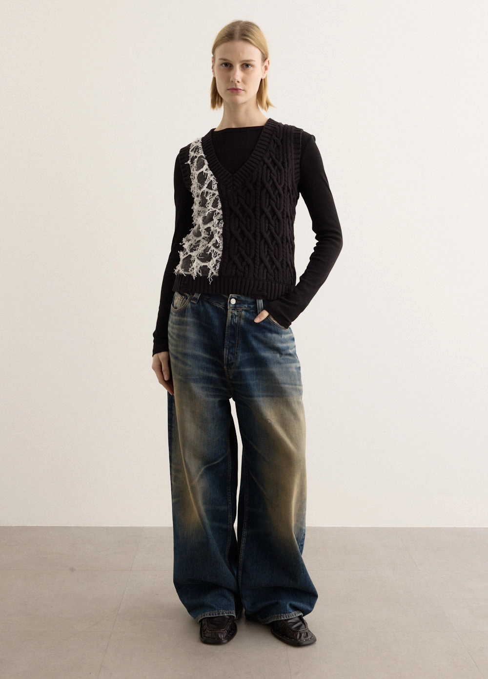 Stylish Comfort Boucle Cable Patchwork Knit Vest