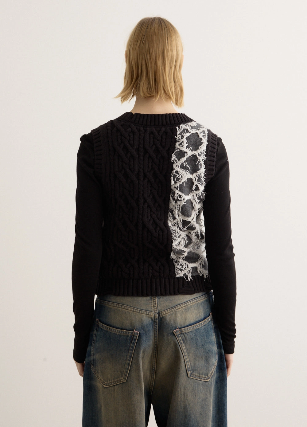 Boucle Cable Patchwork Knit Vest Base Layer
