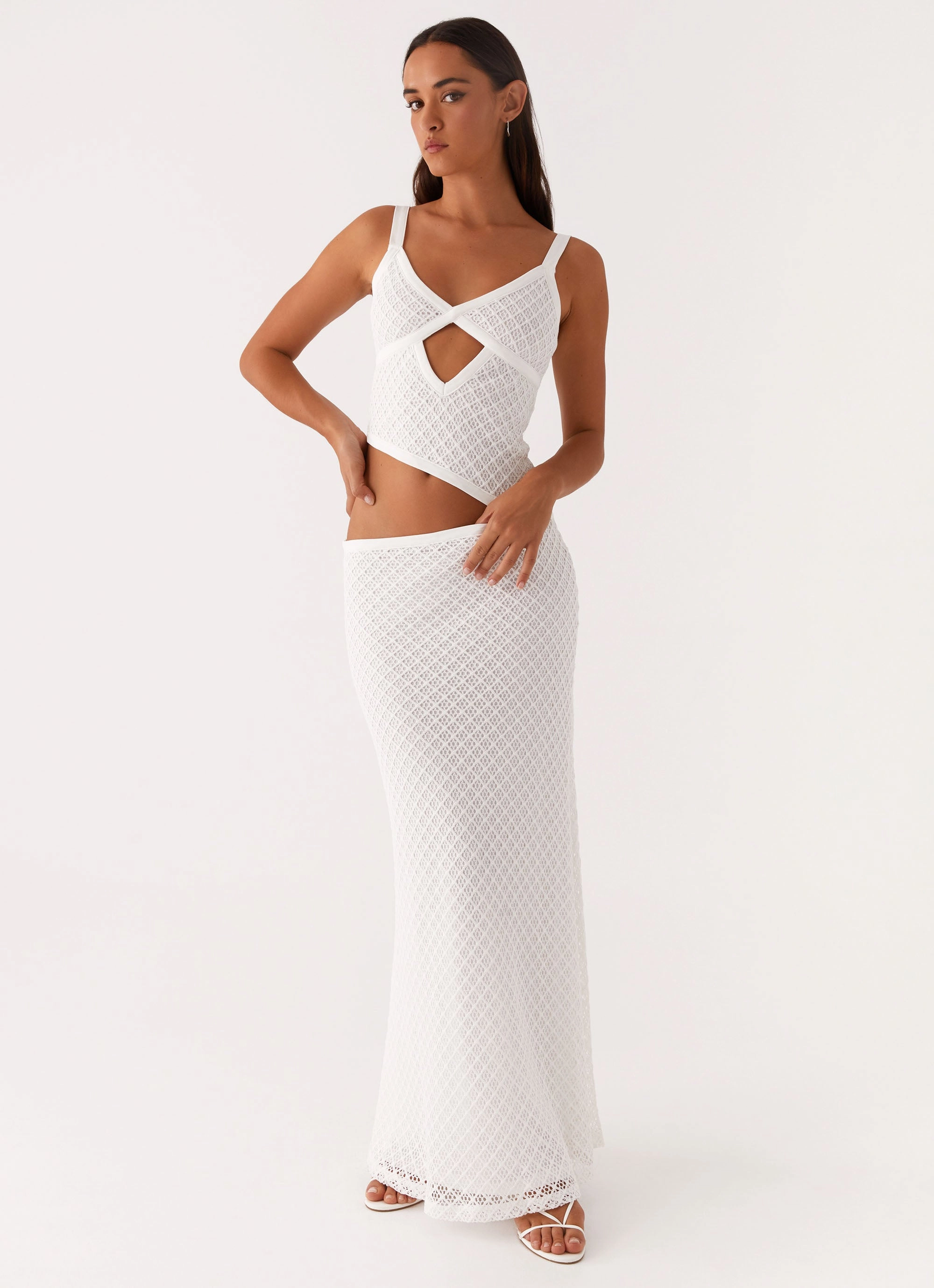 Ruffle-Detail Chill Fashion Jocelyn Maxi Dress - White Crochet