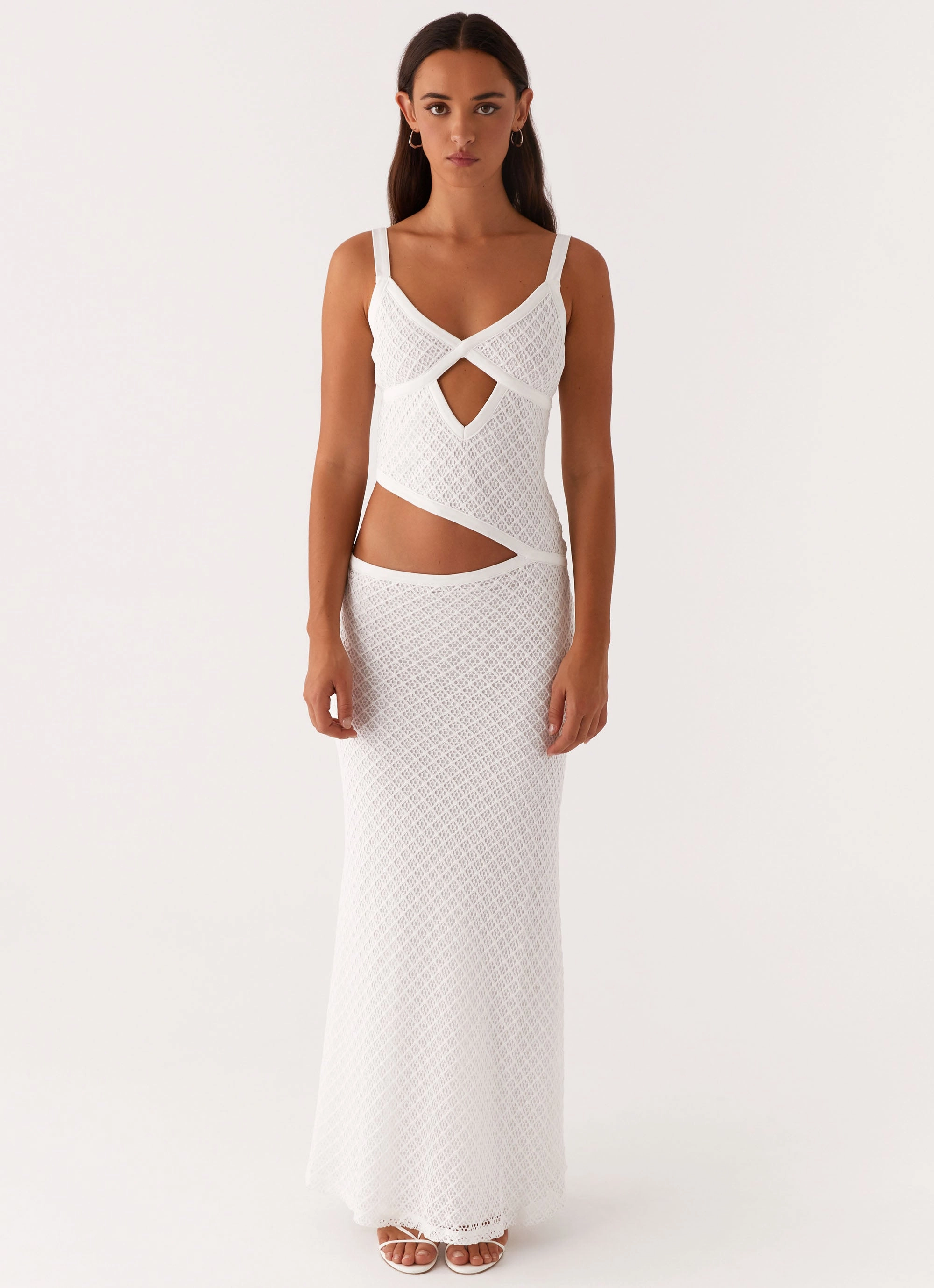 Jocelyn Maxi Dress - White Crochet Fit Base Resort-Wear