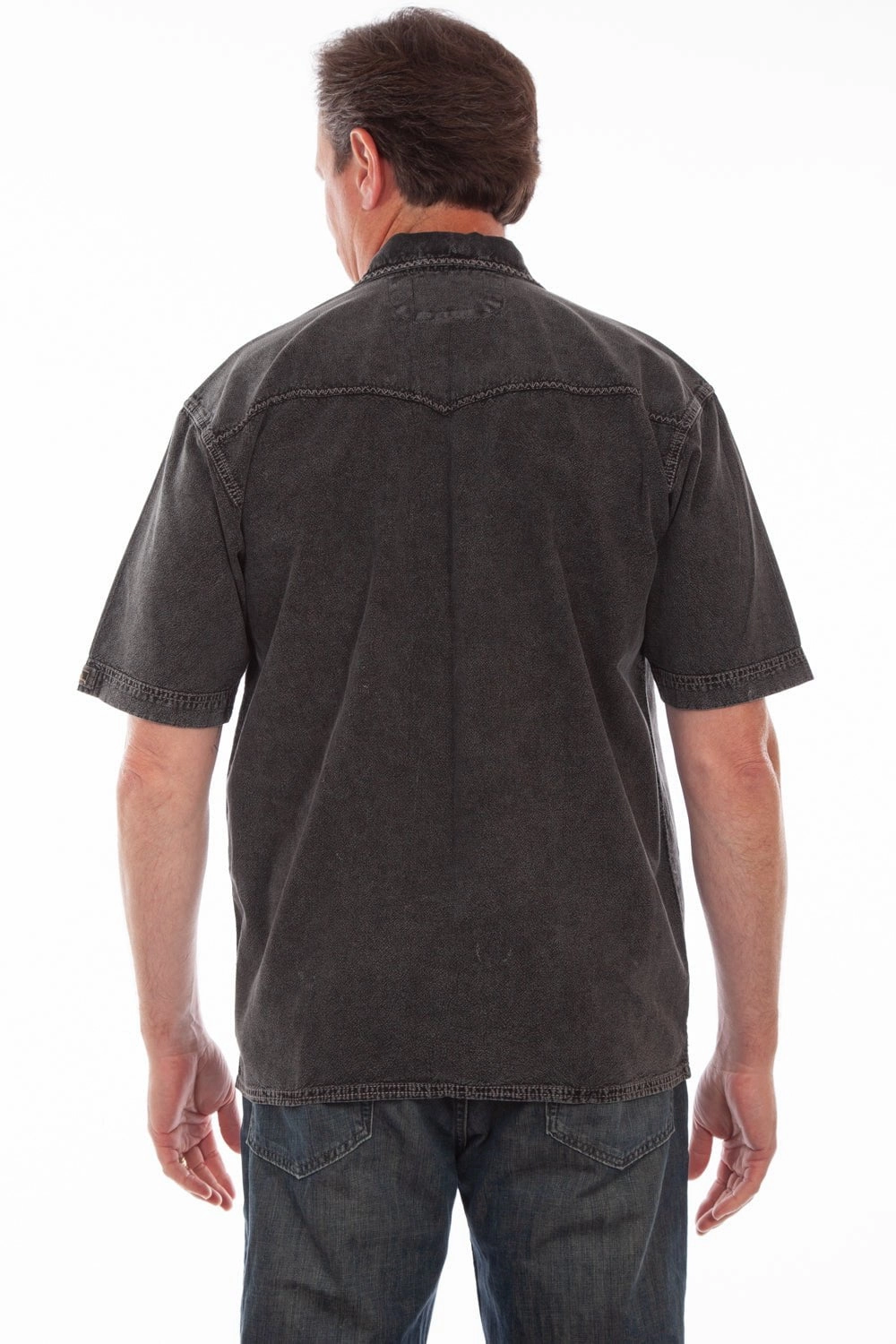 Patterned Texture Scully Mens Black Distressed 100% Cotton Horses S/S Shirt