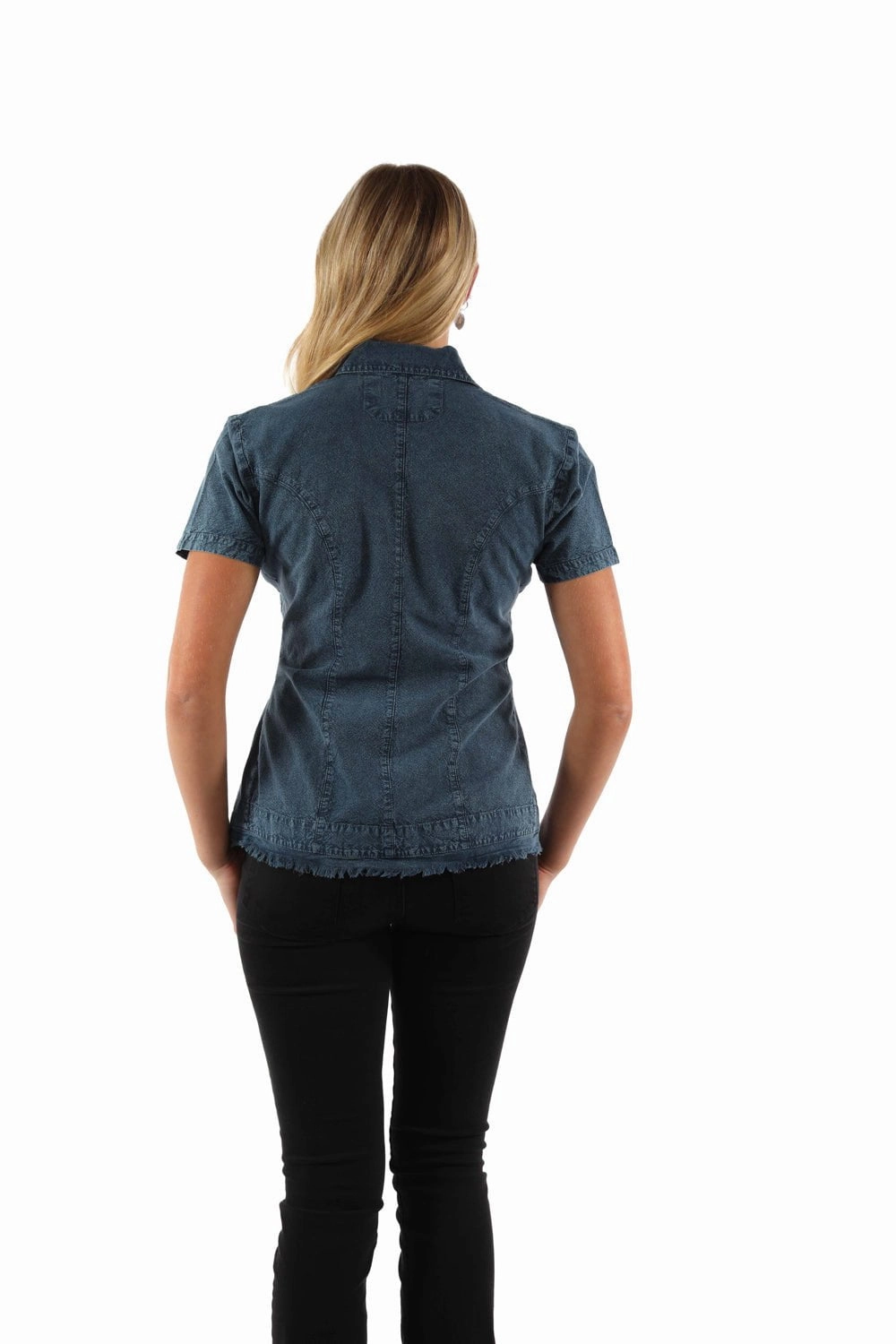 Scully Womens Cantina Soutach Dark Blue 100% Cotton S/S Blouse UV Protective Fabric