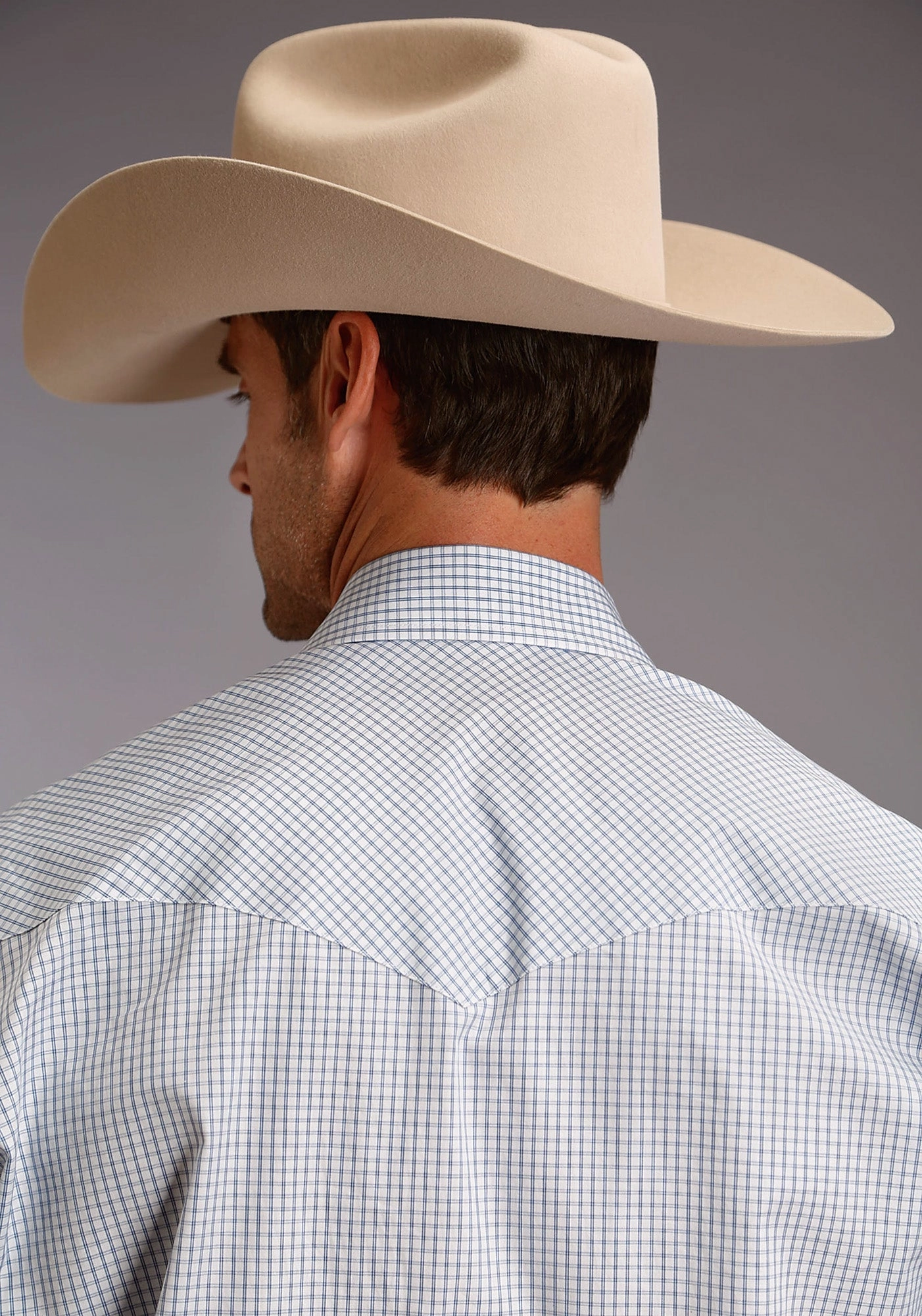 Stetson Mens Light Blue 100% Cotton Two Stripe Check L/S Shirt Minimalist fashion Warm Insulation