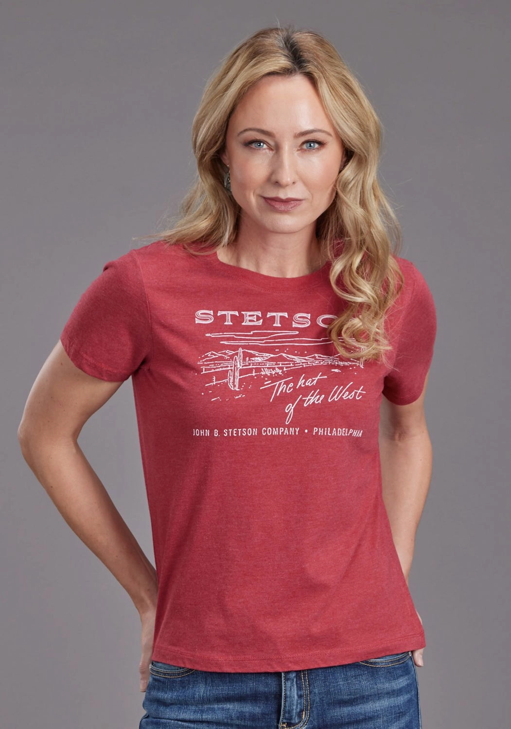 Stetson Womens The Hat Of The West Red Cotton Blend S/S T-Shirt Urban Fashion