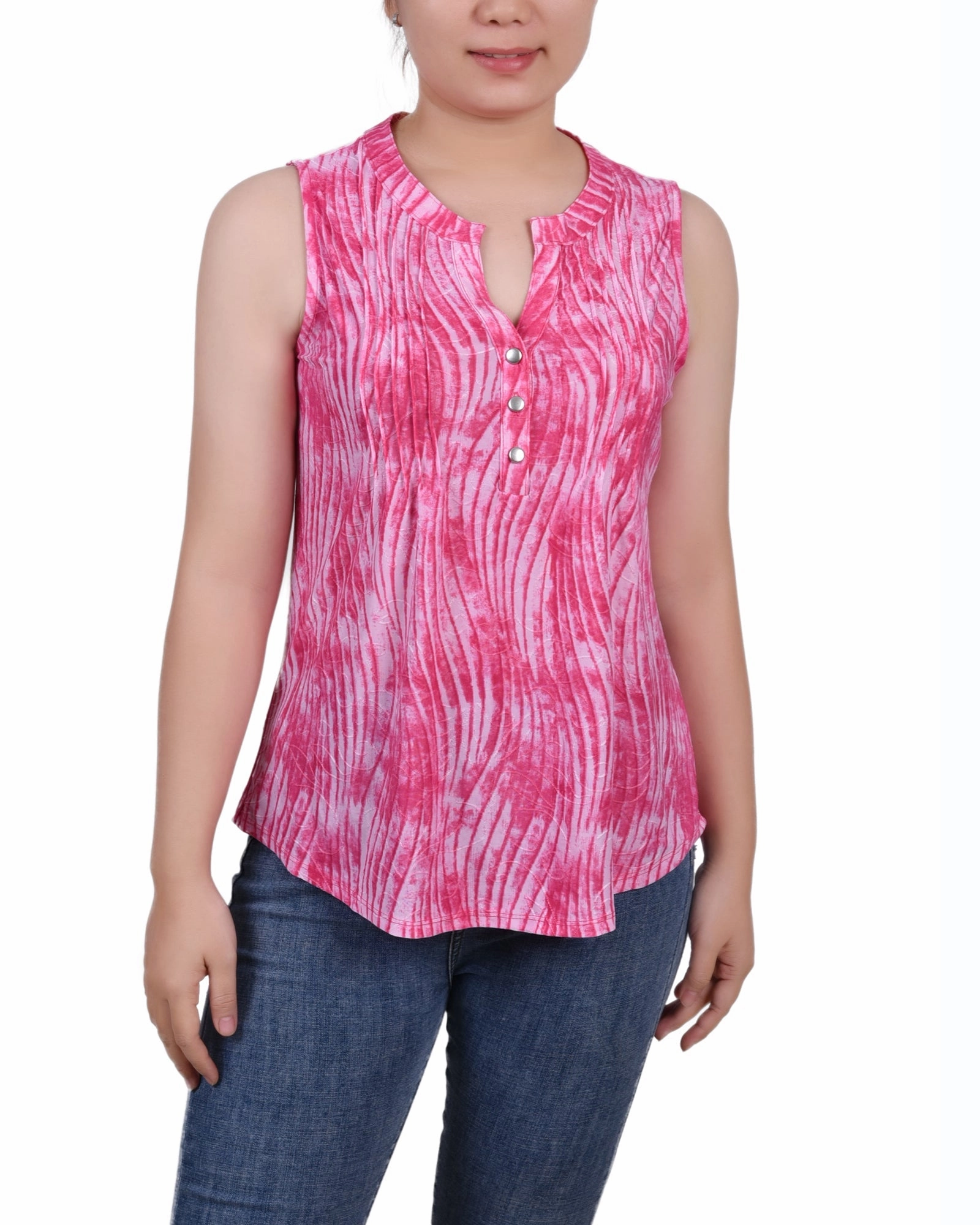 Non Chafing Seams Sleeveless Jacquard Y Neck Top