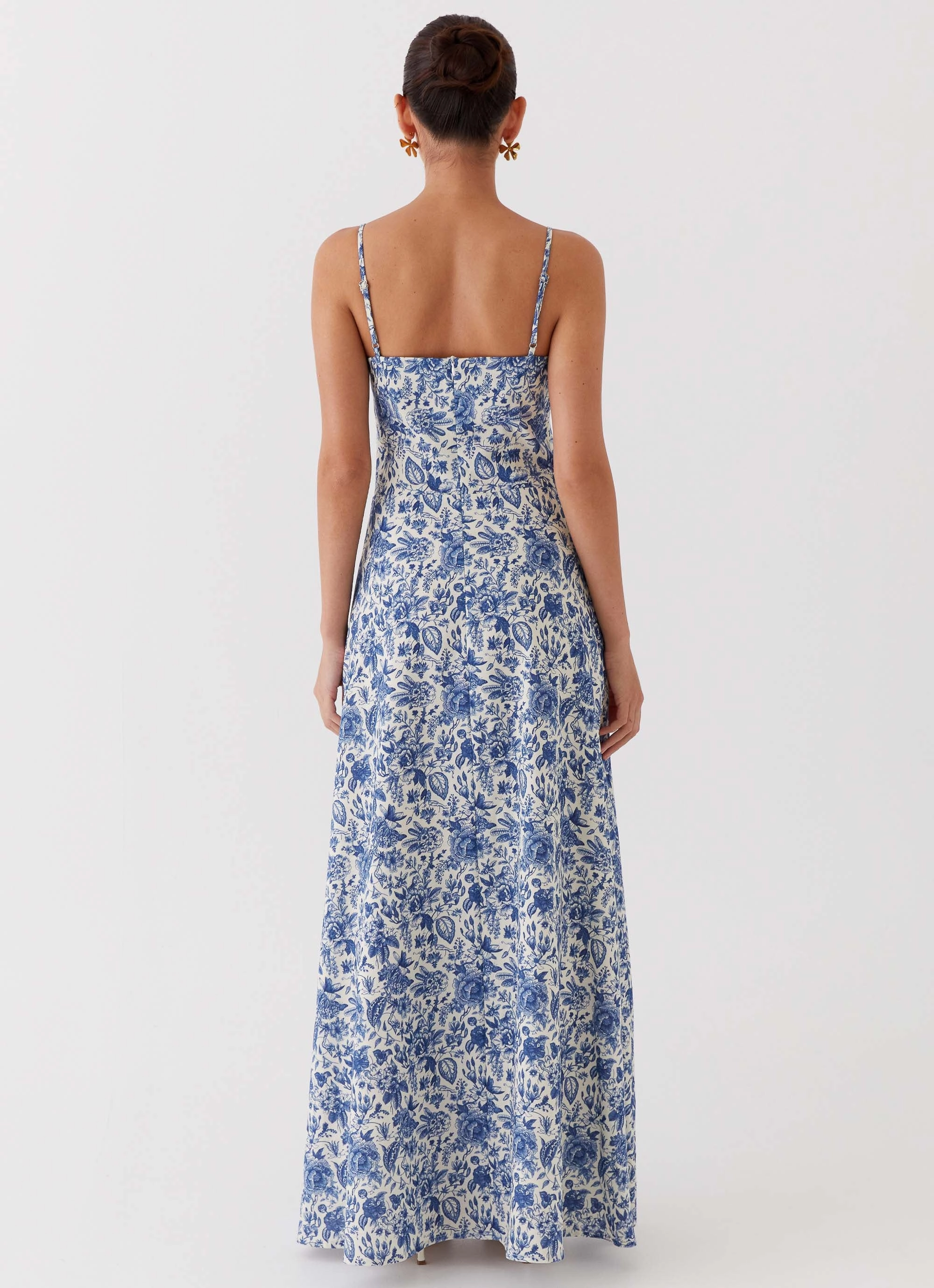 Angelina Linen Maxi Dress - Blue Paisley Clean Stitch