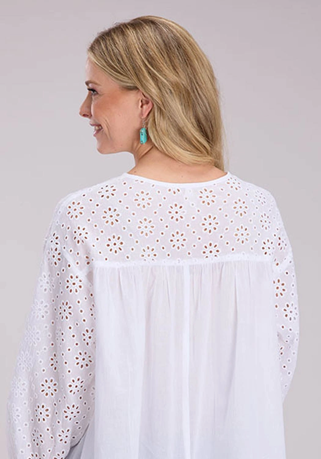 Roper Womens Self Tie Eyelets White 100% Cotton L/S Blouse Anti Static Fabric Durable Thread Construction