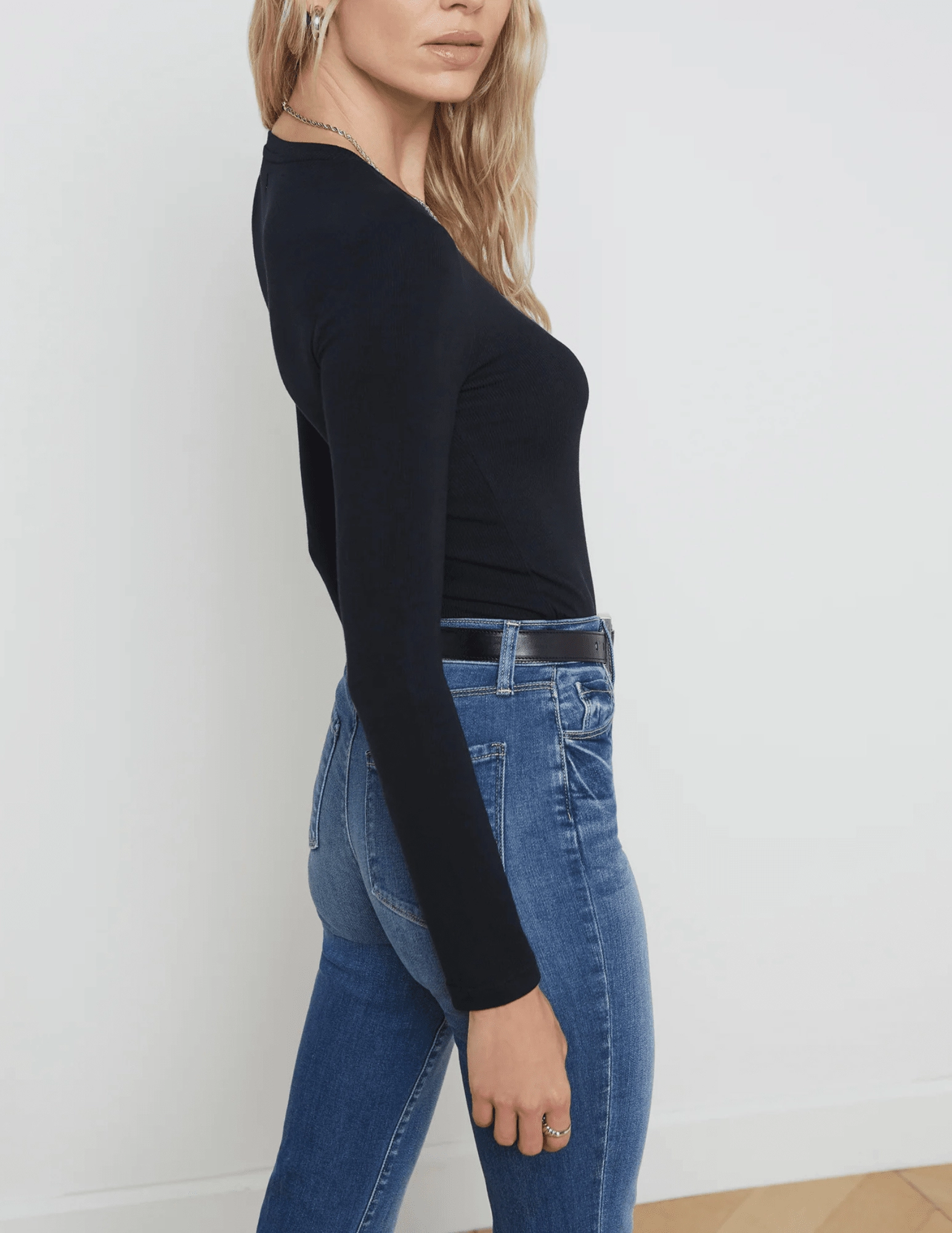 L'Agence Tess Micro Modal Crew Neck Long Sleeve Tee Elegant Detail Layered Sleeve