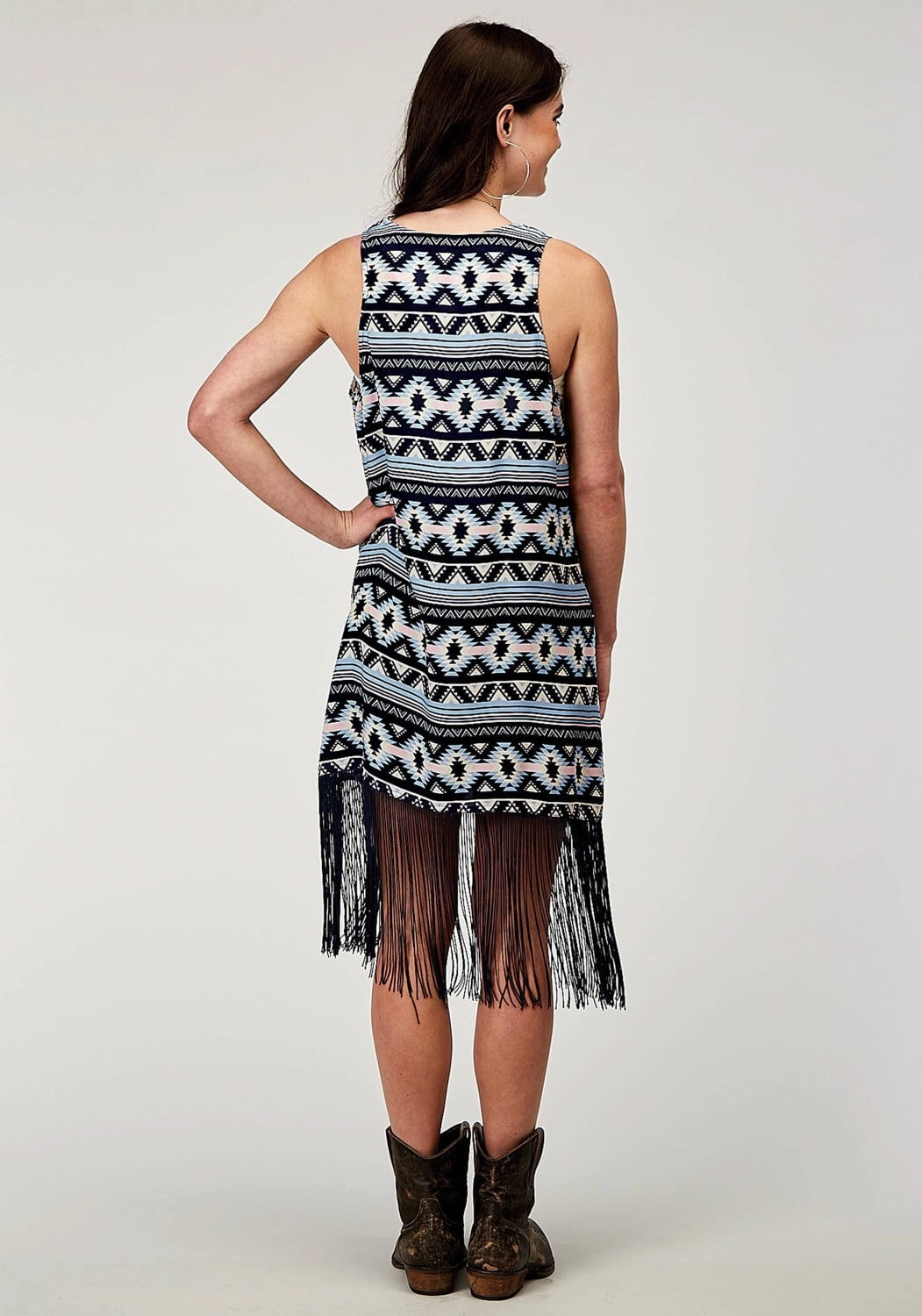 Chilly Fit Wear Knit texture Roper Womens 1991 Aztec Blue 100% Rayon S/L Cardigan Sweater