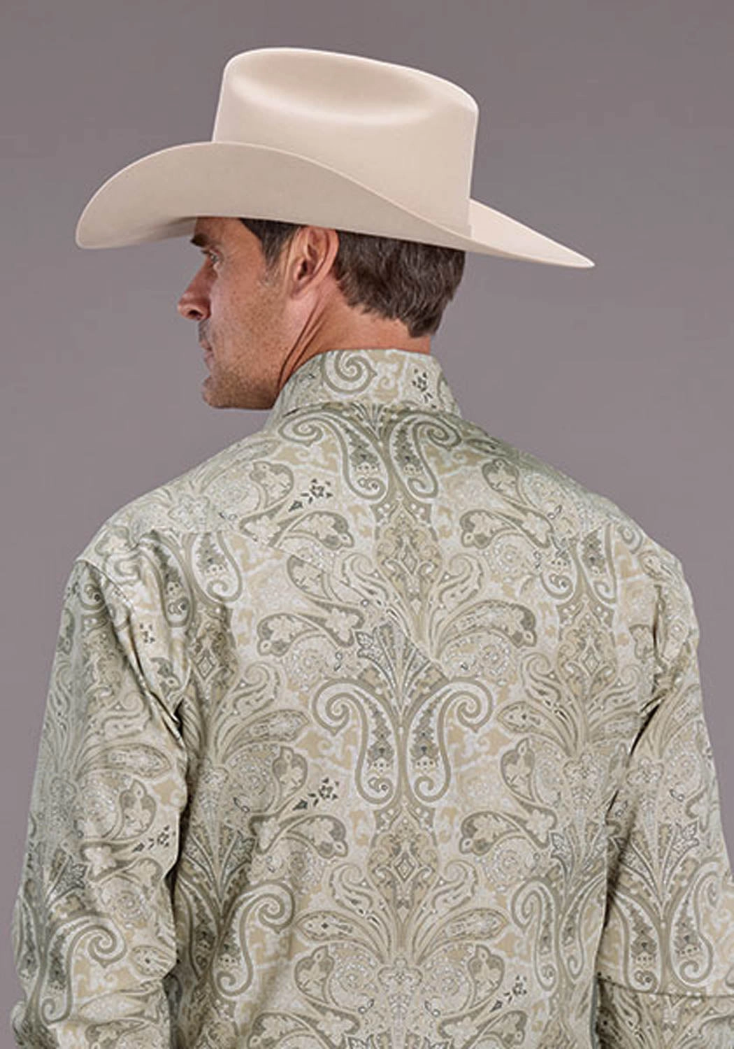 Student Essential Stetson Mens Sand Dollar Paisley Brown 100% Cotton L/S Shirt