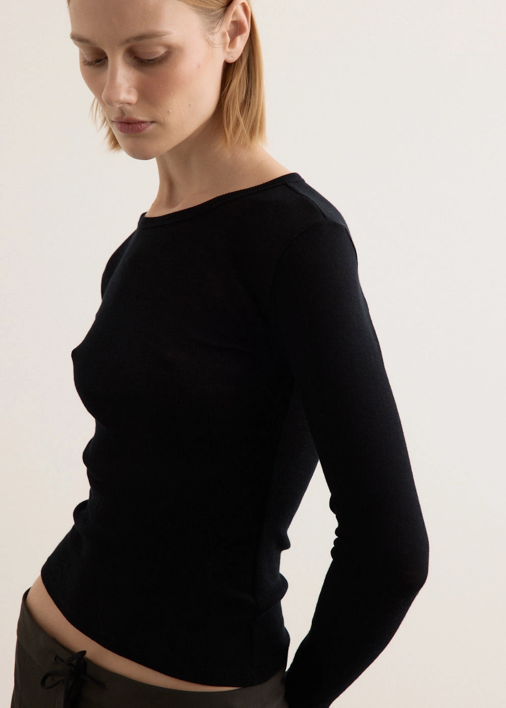 Ribbed Collar Detail Timeless Pick Baby Wool Long Sleeve Top