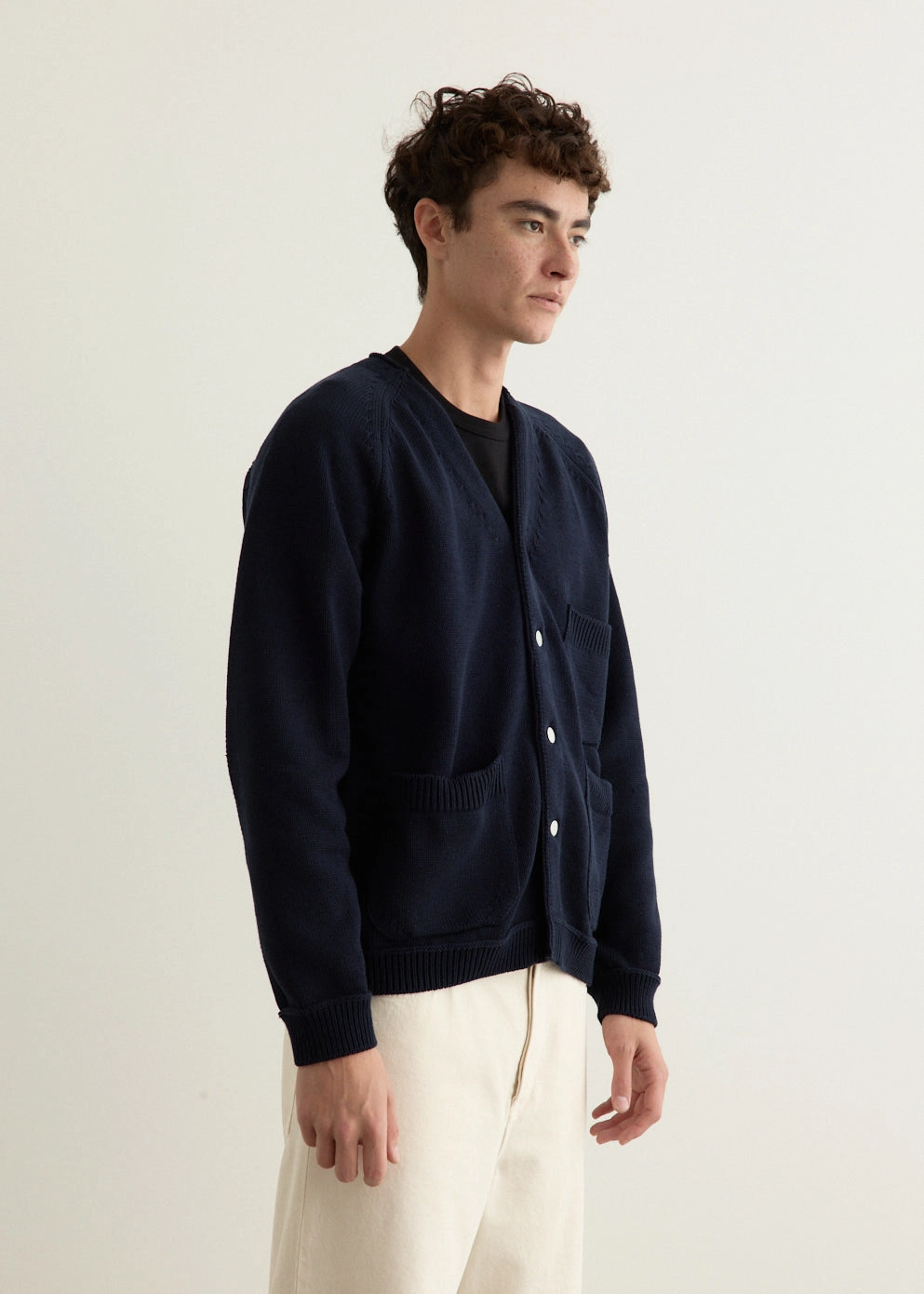 Cotton Knit Pocket Cardigan Yarn Dyed