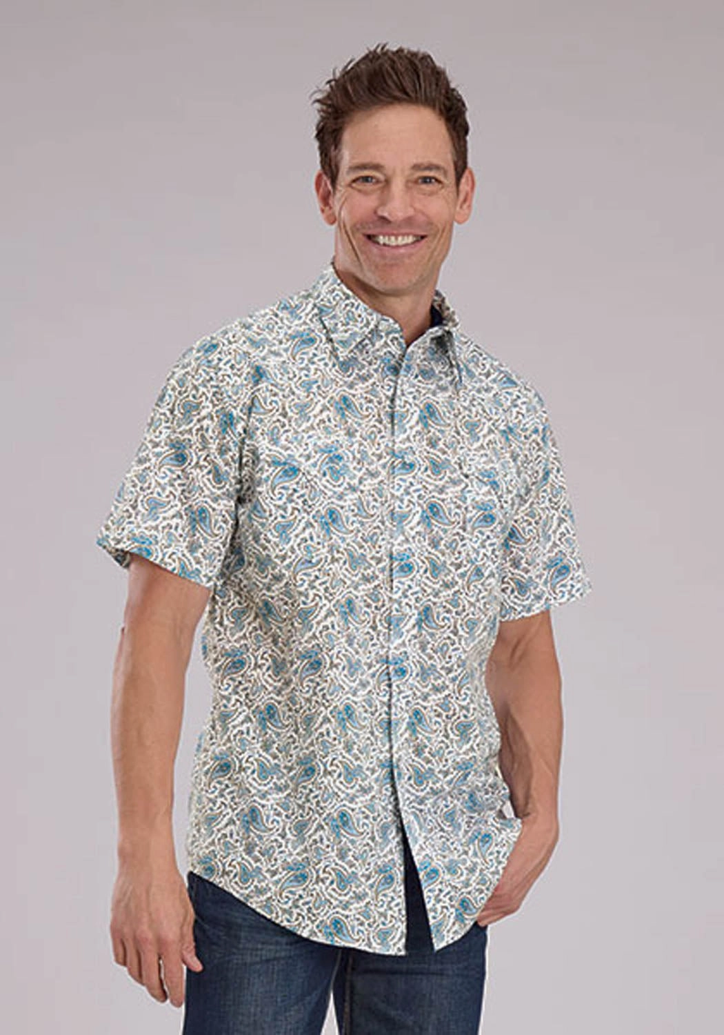 Roper Mens 2463 Vintage Paisley Blue 100% Cotton S/S Shirt Tagless Labeling