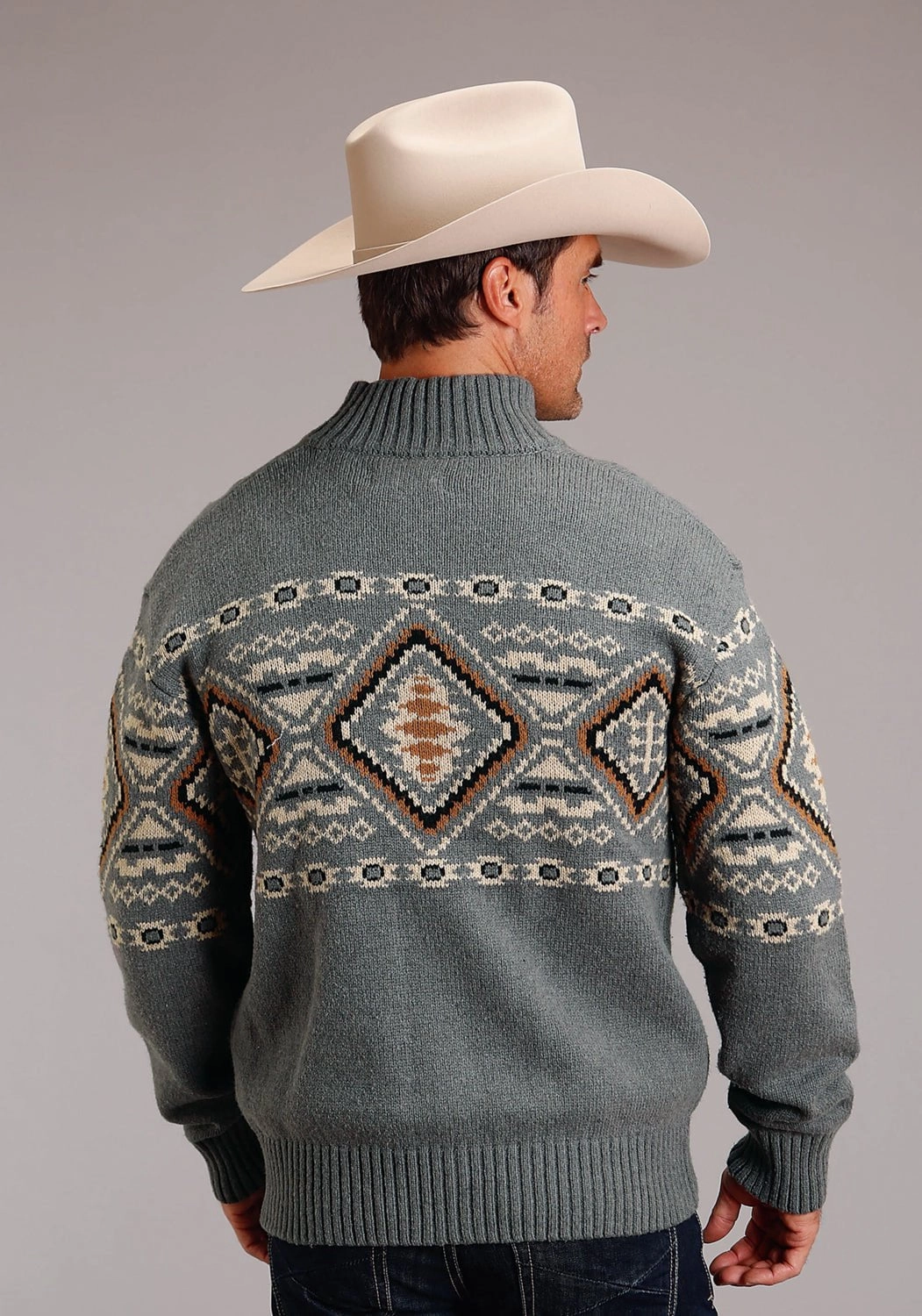 Unmatched comfort Stetson Mens Aztec Border Grey Cotton/Wool L/S Cardigan Sweater