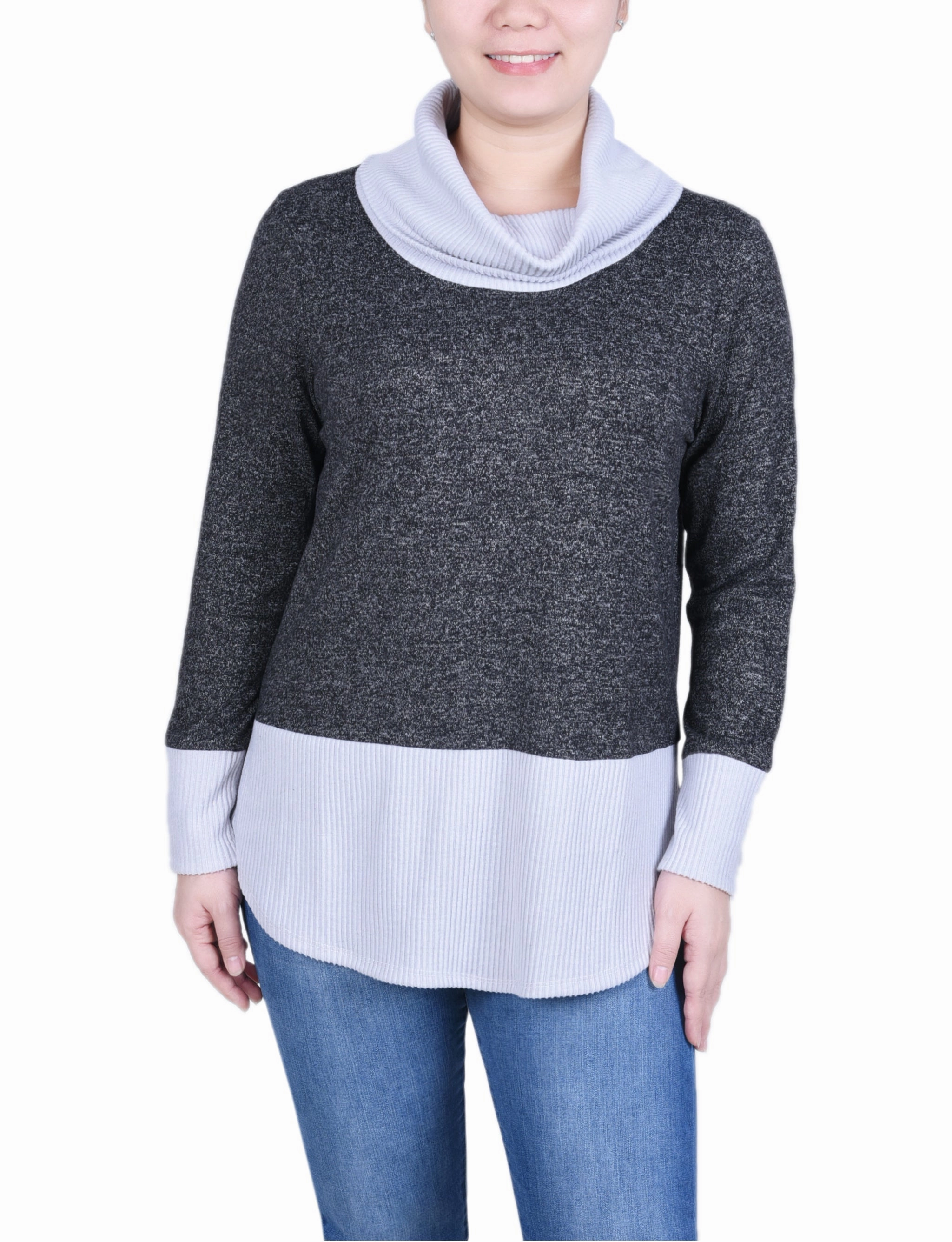 Petite Long Sleeve Cowl Neck Colorblocked Top Day To Night