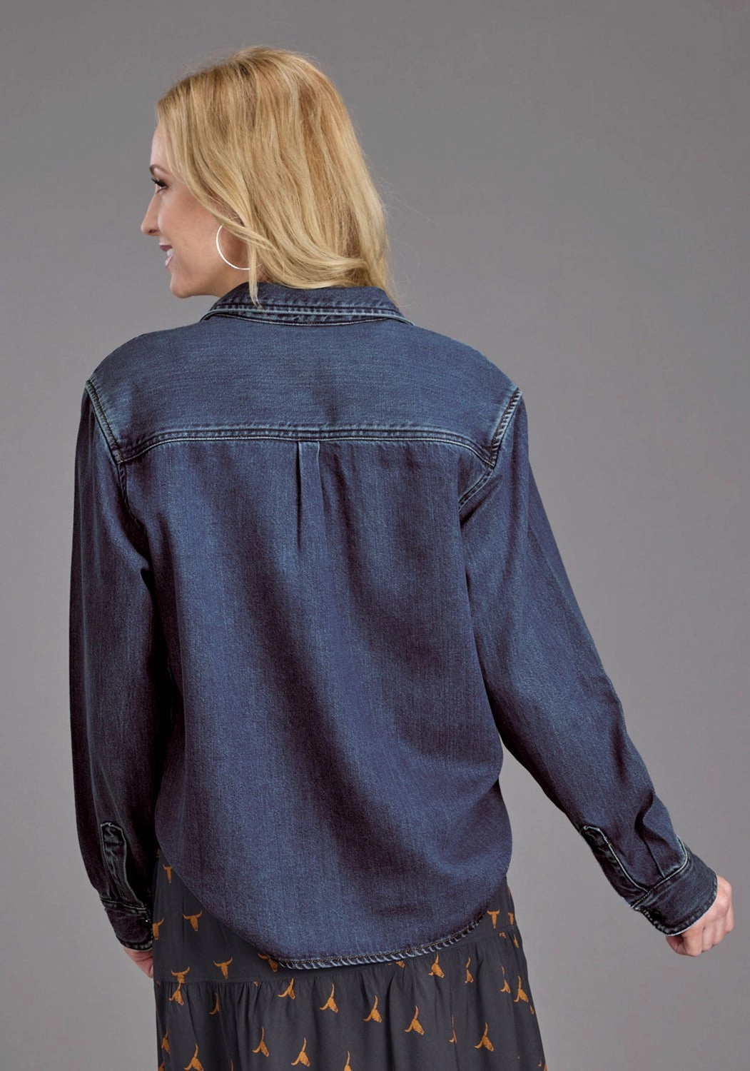 Stetson Womens Collared Oversized Dark Blue Tencel/Rayon L/S Shirt Youthful Vibe