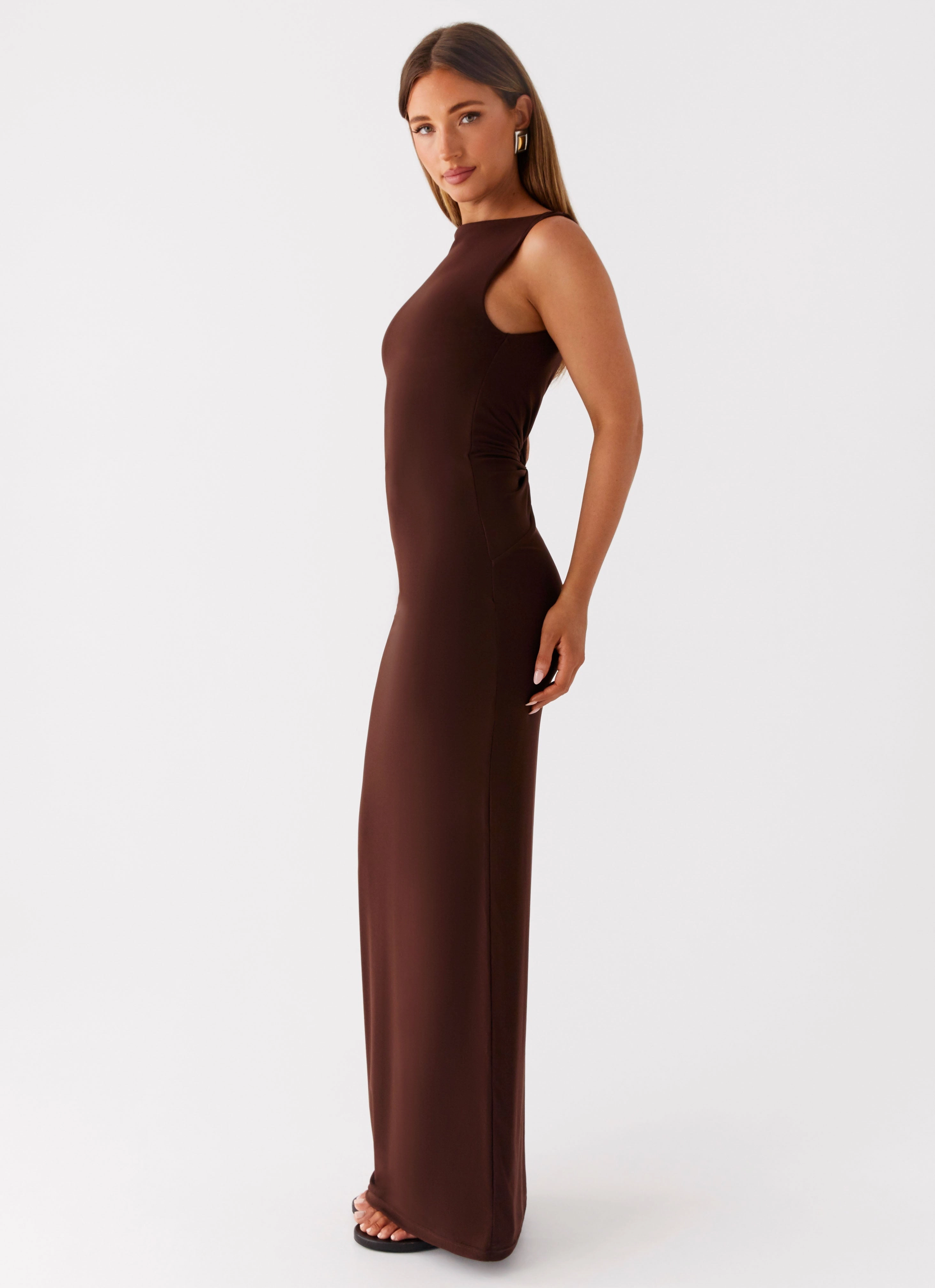 Geometric-pattern V-Neck Earthbound Muse Maxi Dress - Chocolate