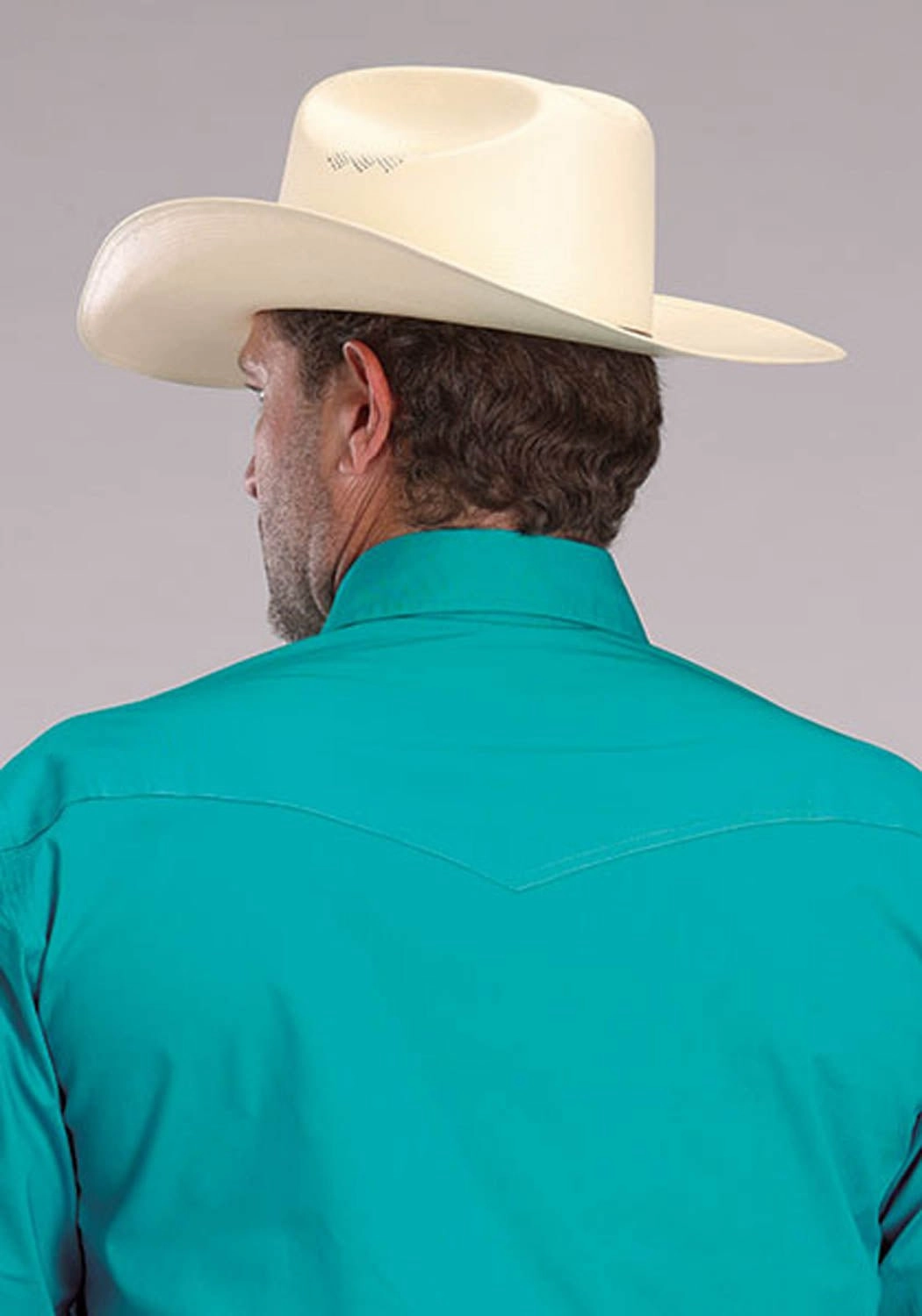 Bold Prints Durable Stitching Roper Mens 2509 Stretch Poplin Turquoise Cotton Blend L/S Shirt