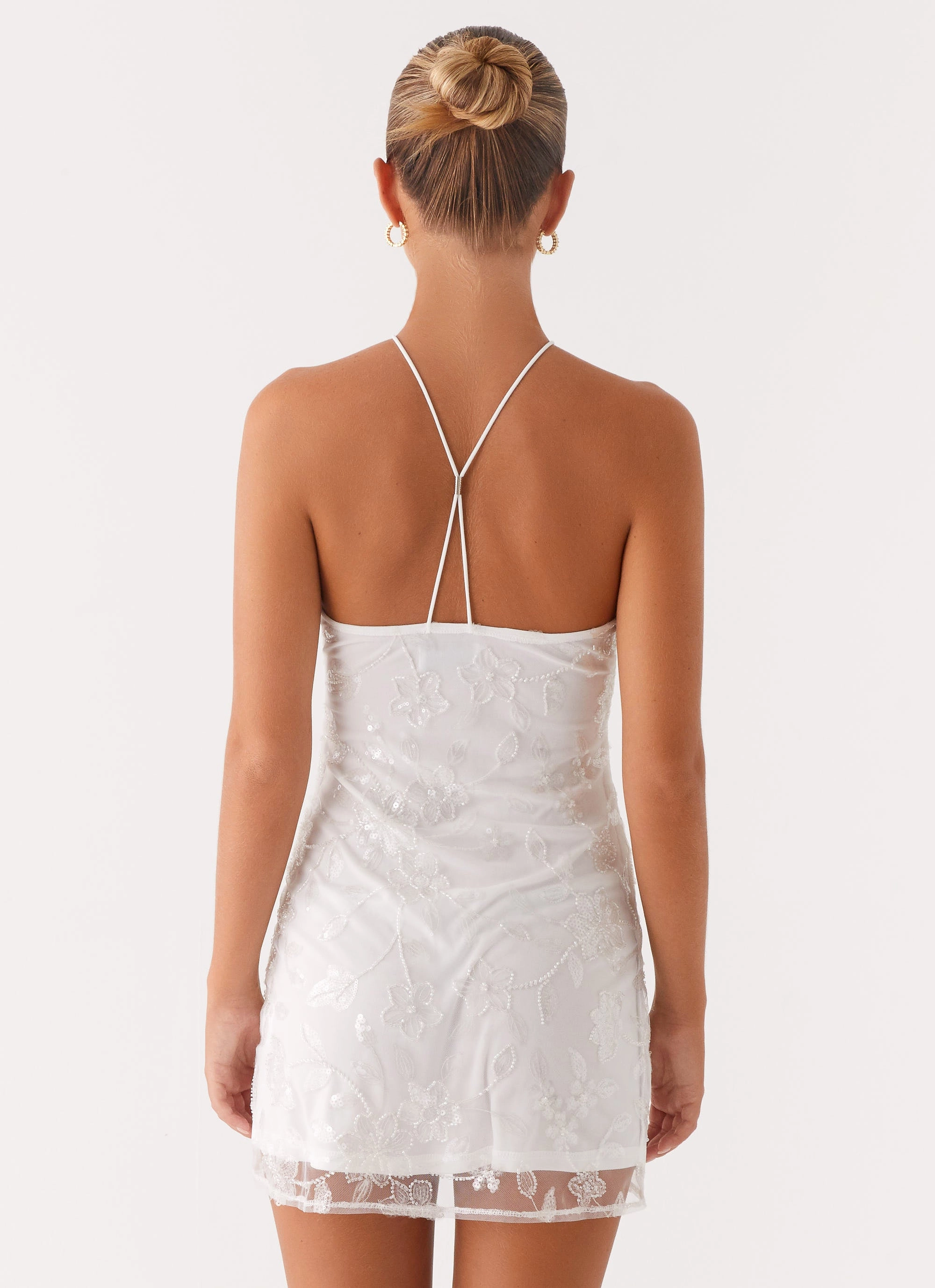 Rumi Beaded Mini Dress - White light layering