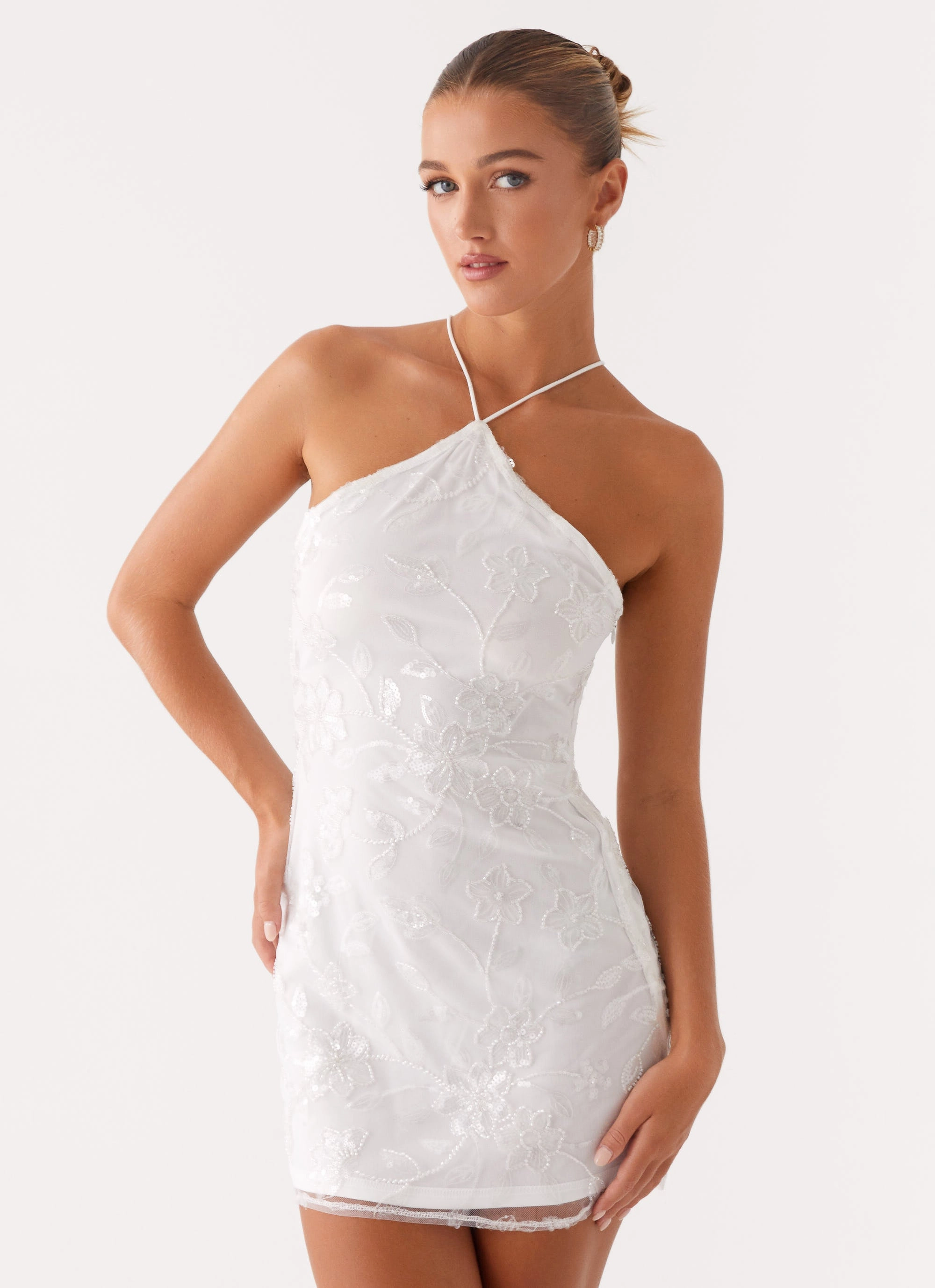 Rumi Beaded Mini Dress - White Breathable Style