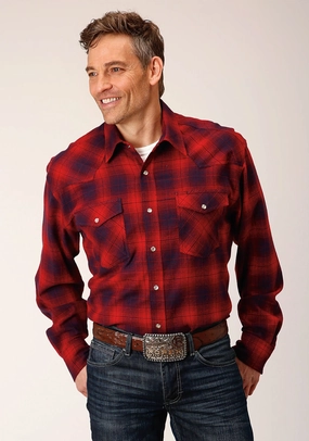 Roper Mens Unlined Plaid Red 100% Cotton L/S Shirt Street Style Party Ready